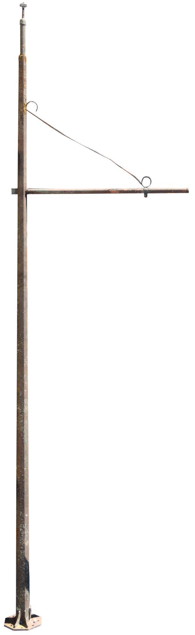 Octagon Gas Station Pole: Heavy, shows wear, paint loss, and pitting throughout, scroll above the hanger is bent, 281.5" tall, rated 6.5