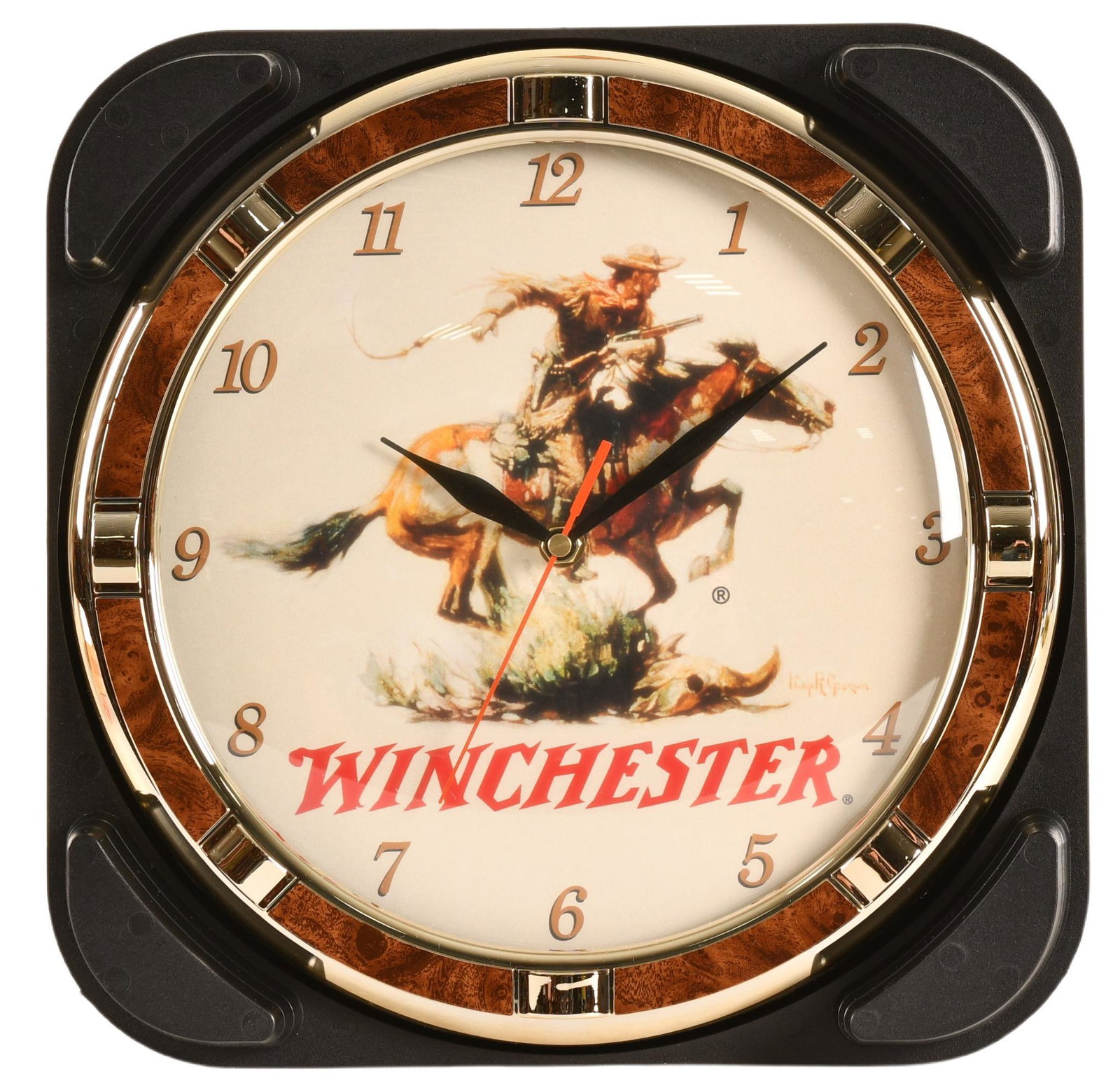Winchester Quartz Wall Clock: NIB, box dated 2000, takes 1 AA battery, box shows some wear, 12.5"x12.5" in the box, rated 9.5 collectively