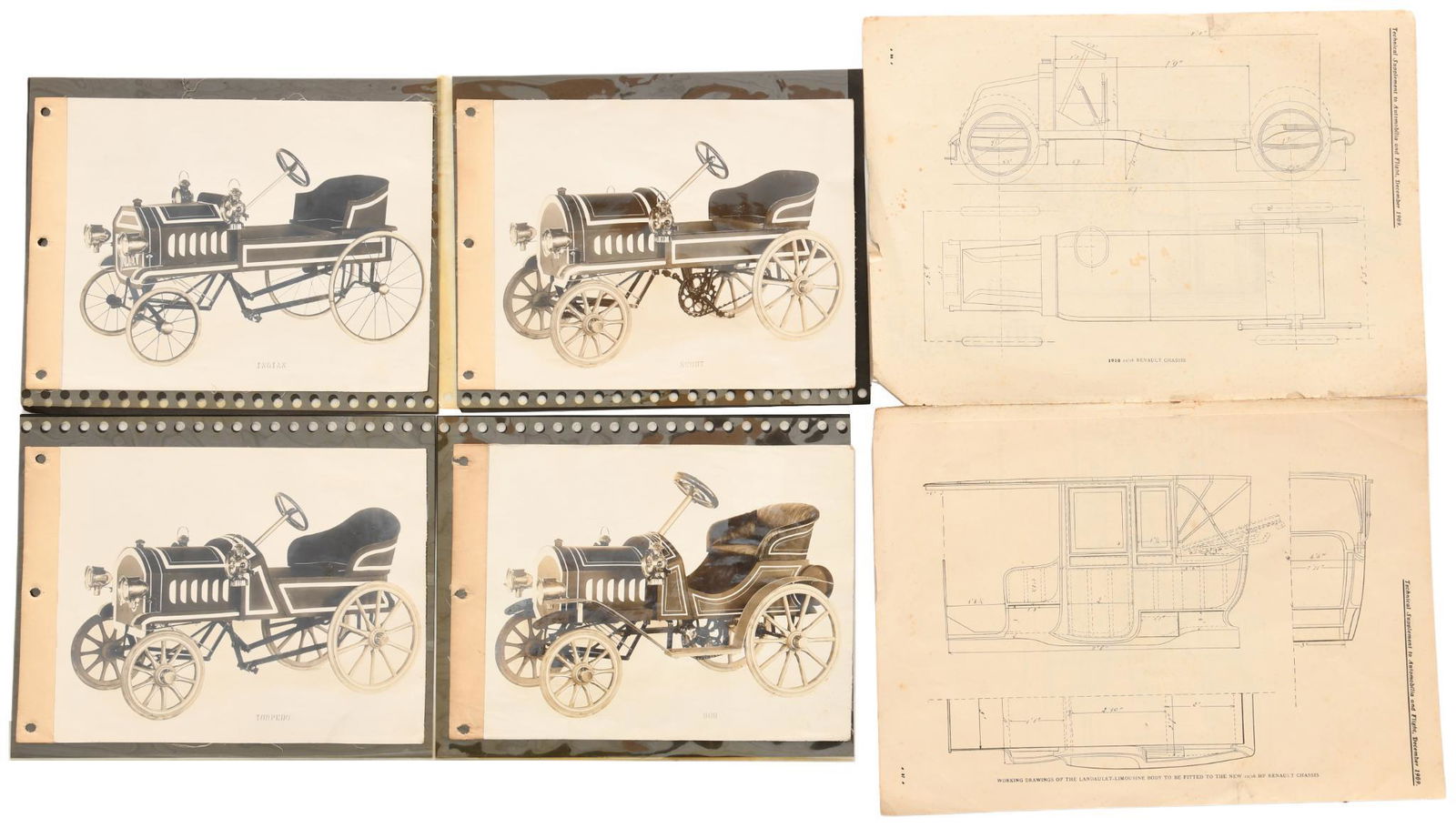 Lot of Technical Drawings and Prints of Vintage Cars (1 of 1)