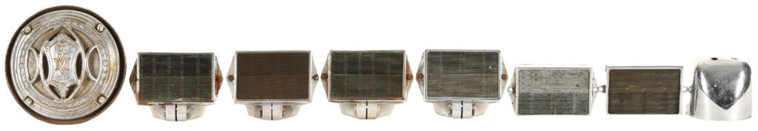 Lot of Early Automotive Parts: Including marine air scoops, some marked Zenith, Moto Vox pancake horn, and Sparton chrome housing, good to very good condition