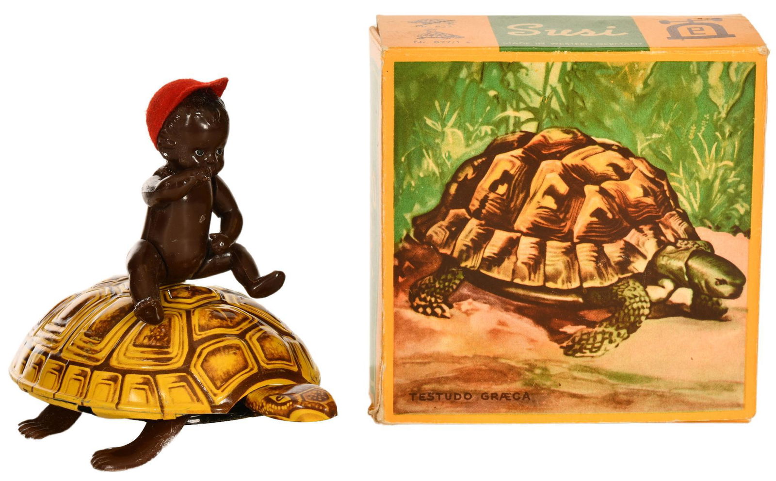 Lehmann Tin Litho Wind Up Turtle With Plastic Baby Rider In Original Box (1 of 3)
