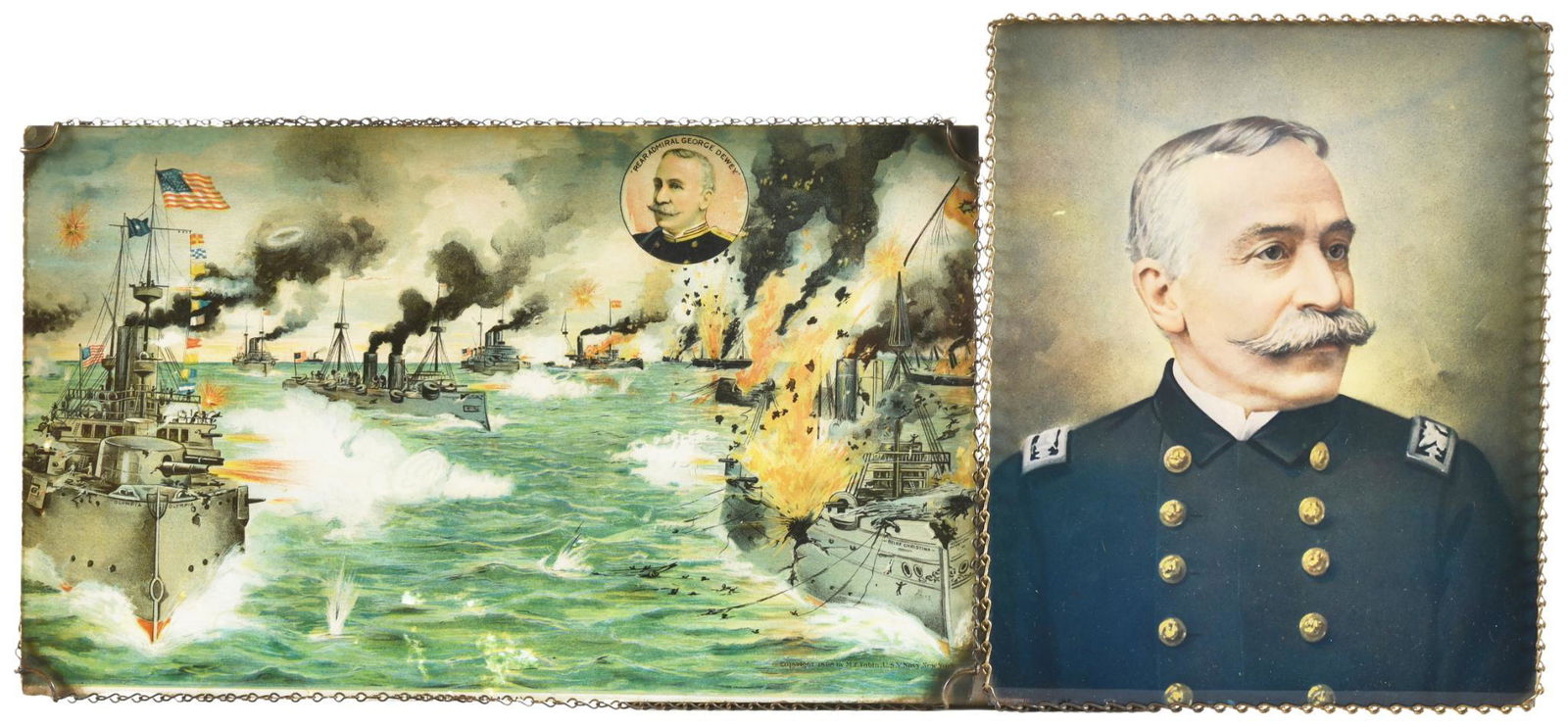 Lot of 2 Admiral George Dewey Glass Paintings (1 of 1)