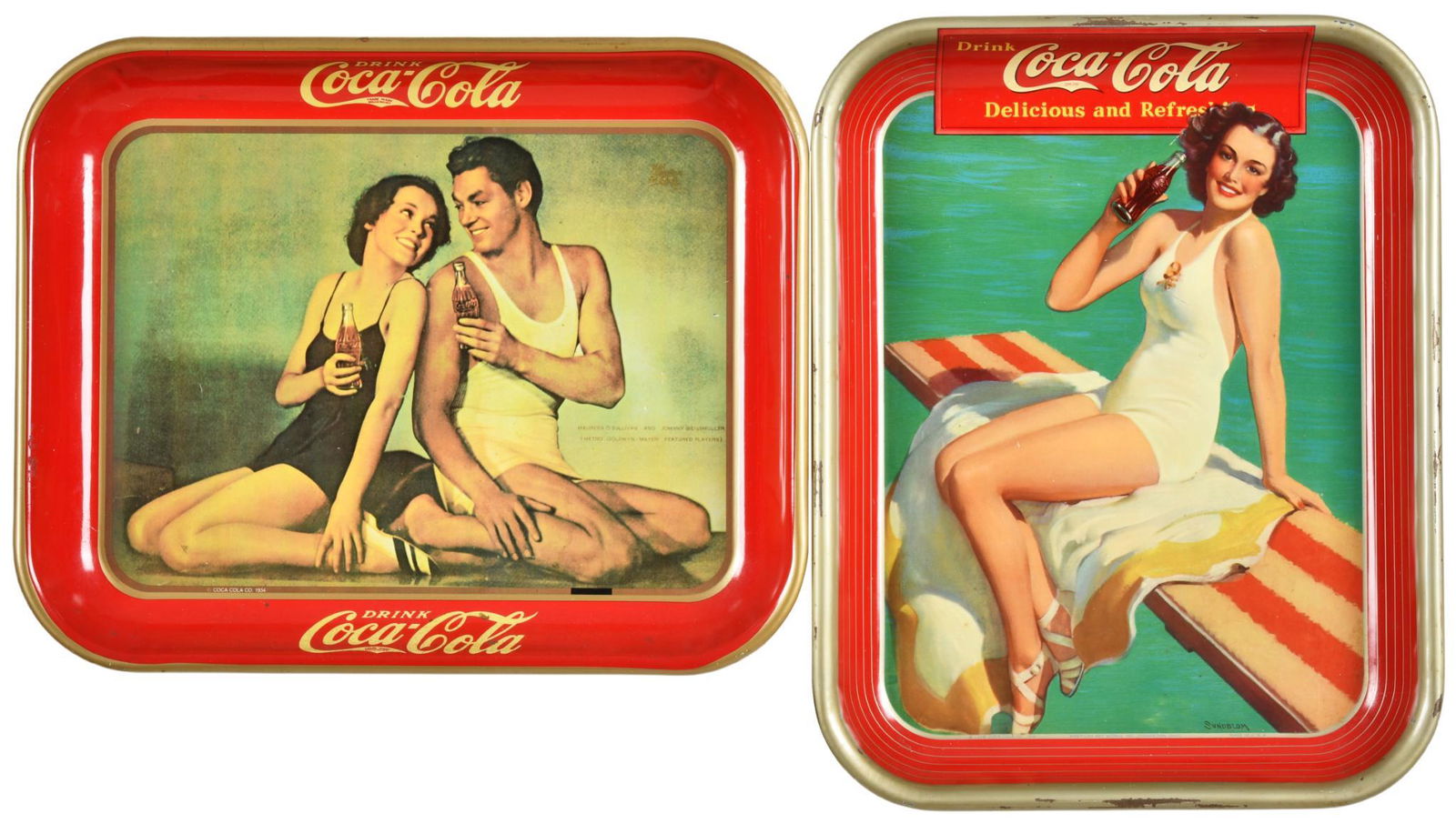 Lot Of 2 Coca-Cola Trays 1939 & 1934 (1 of 2)