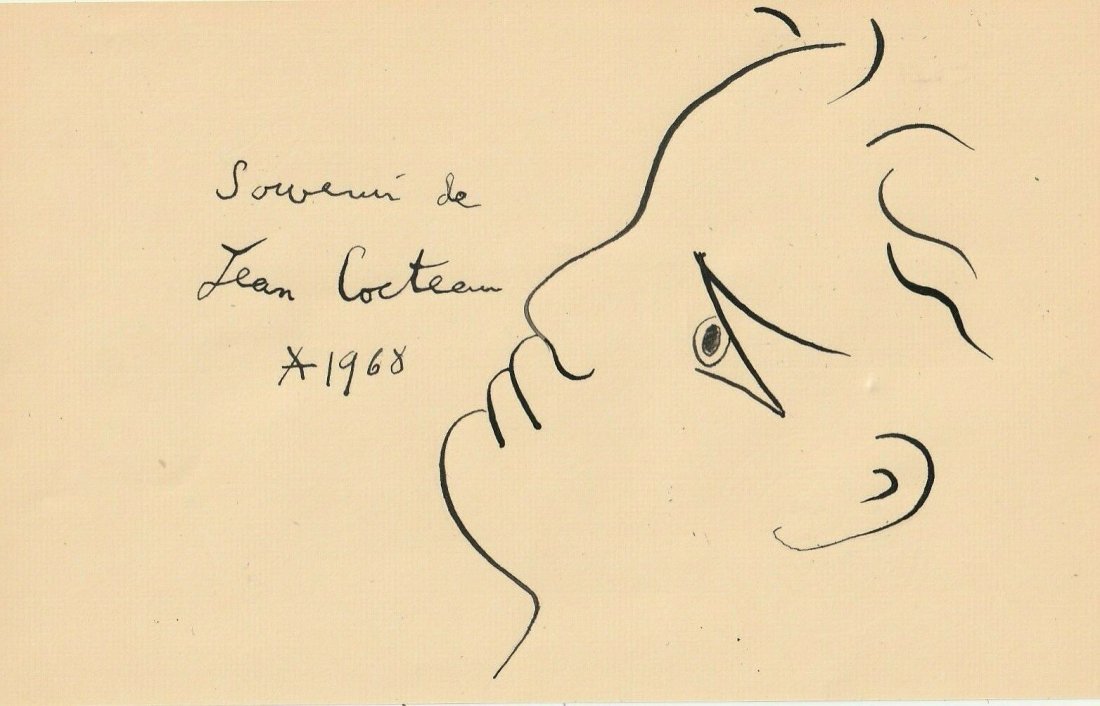 JEAN COCTEAU INK ON PAPER: Drawing in the manner of Jean Cocteau (born July 5, 1889, Maisons-Laffitte, near Paris, France - died October 11, 1963, Milly-la-Forêt, near Paris), French poet, librettist, novelist, actor, film dir