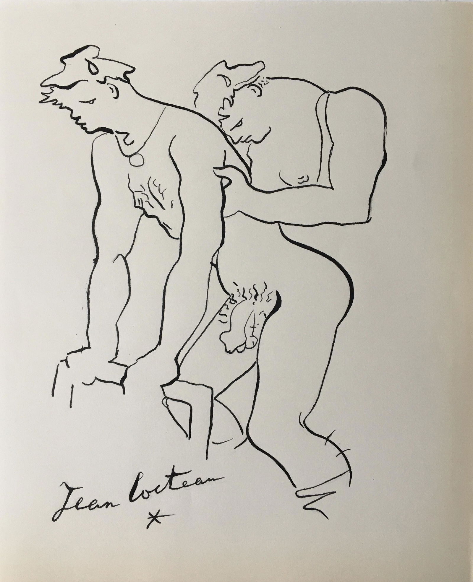 JEAN COCTEAU INK ON PAPER: Drawing in the manner of Jean Cocteau (born July 5, 1889, Maisons-Laffitte, near Paris, France - died October 11, 1963, Milly-la-Foret, near Paris), French poet, librettist, novelist, actor, film dire