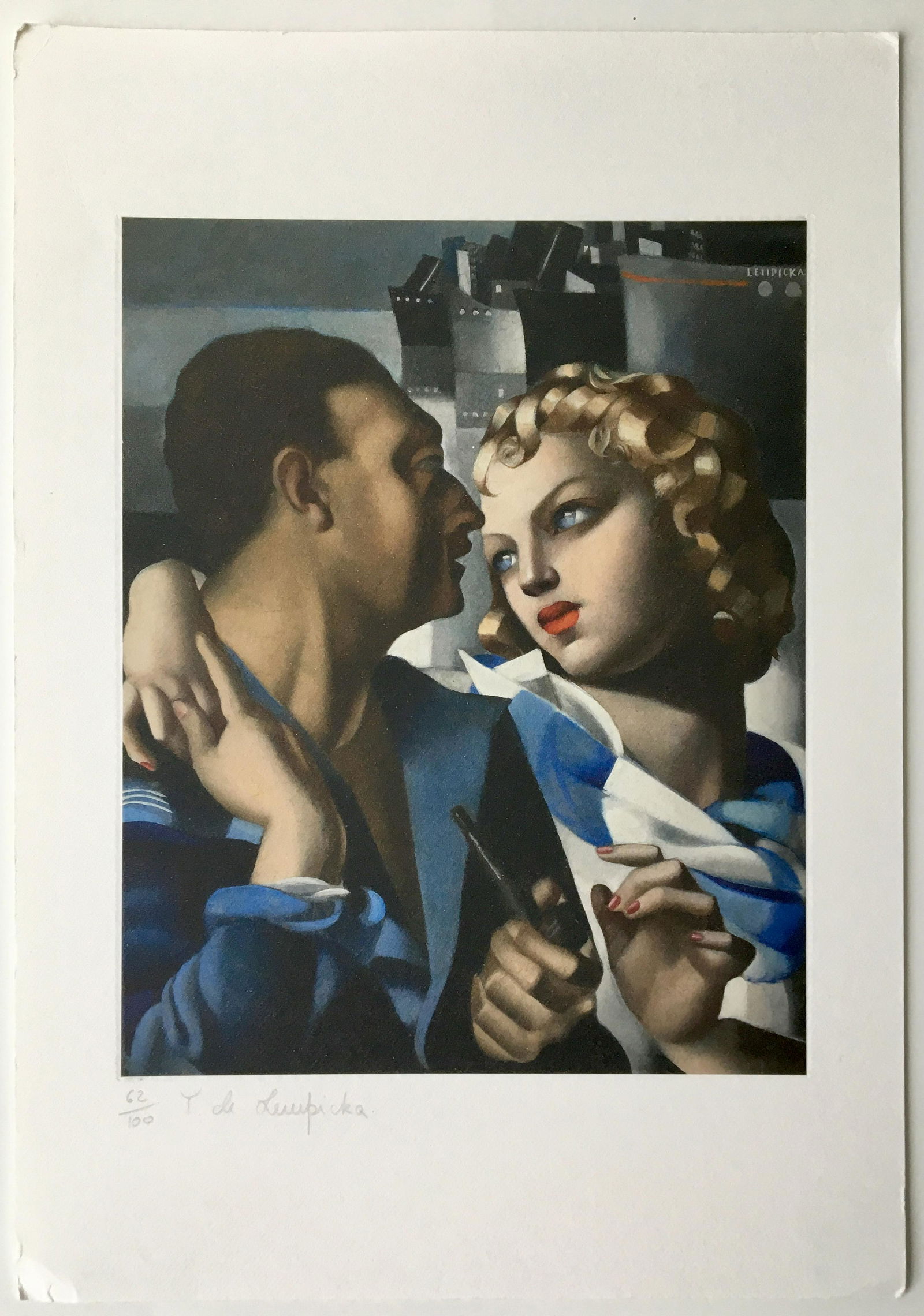 TAMARA DE LEMPICKA LITHOGRAPH: After Tamara de Lempicka lithograph on thick lithographic paper, T de Lempicka written in pencil lower left. Size: 8.5X11.5 inches approx. No Coa. Unframed. Tamara de Lempicka (16 May 1898-18 March 19