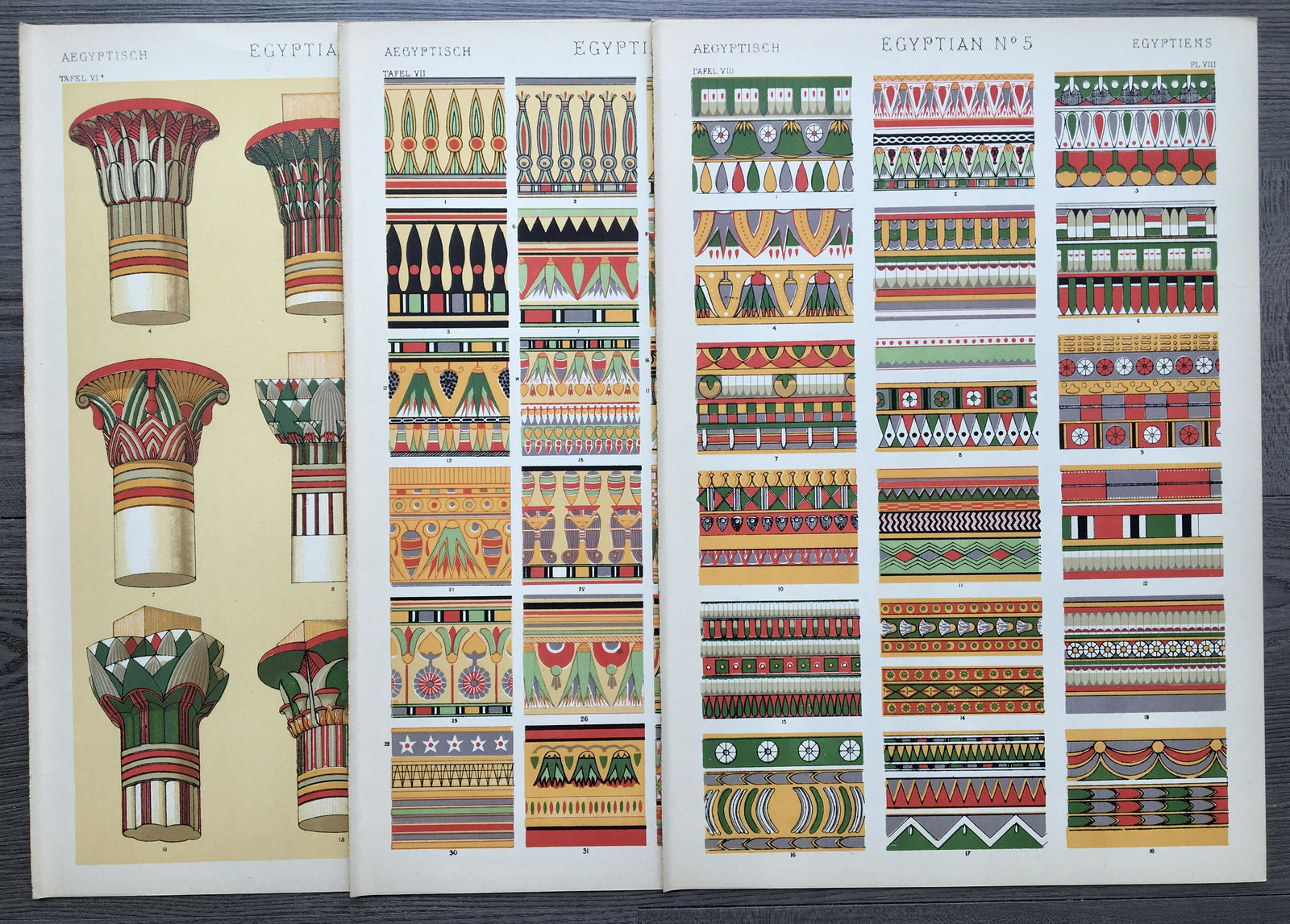 LOT OF 3 ANTIQUE CHROMOLITHOGRAPHS EGYPTIAN DESIGN (1 of 4)