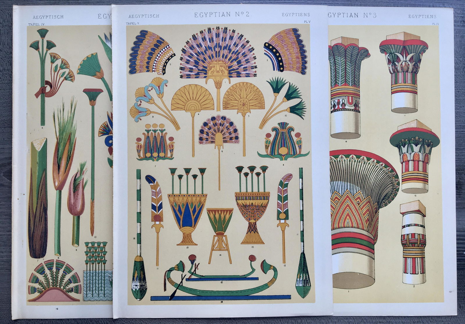 LOT OF 3 ANTIQUE CHROMOLITHOGRAPHS EGYPTIAN DESIGN (1 of 4)