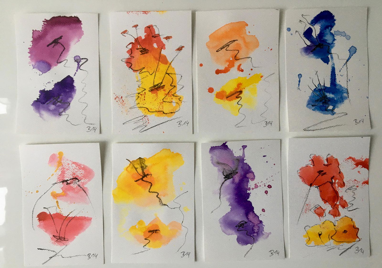LOT OF 8 SMALL ABSTRACT WATERCOLOR PAINTINGS (1 of 9)