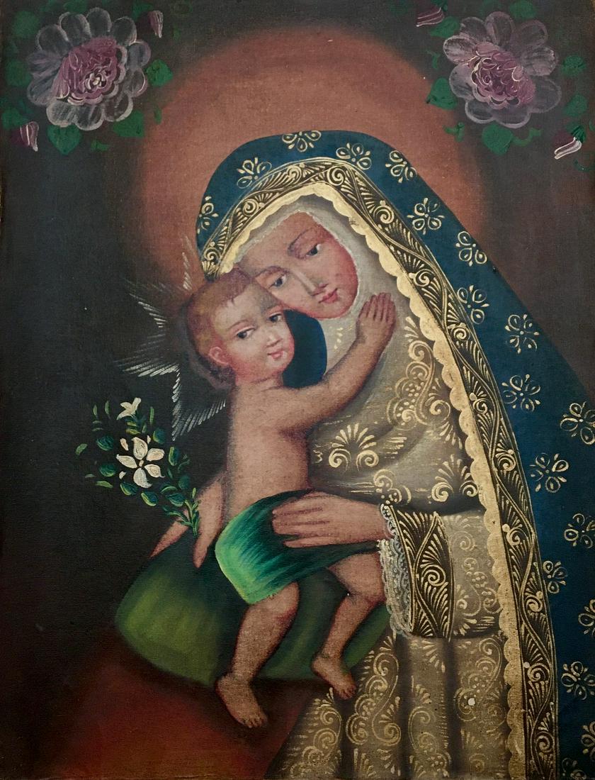PERUVIAN CUSCO OIL ON CANVAS VIRGIN WITH CHILD (1 of 2)