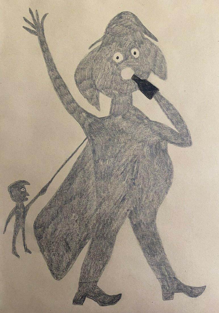 BILL TAYLOR OUTSIDER ARTIST DRAWING: In the manner of Bill Taylor drawing on paper envelope. Size: 23 X 32 CM. Unframed. Bill Traylor (American, 1853/54-1949). William Bill Traylor was an African-American self-taught artist from Lowndes
