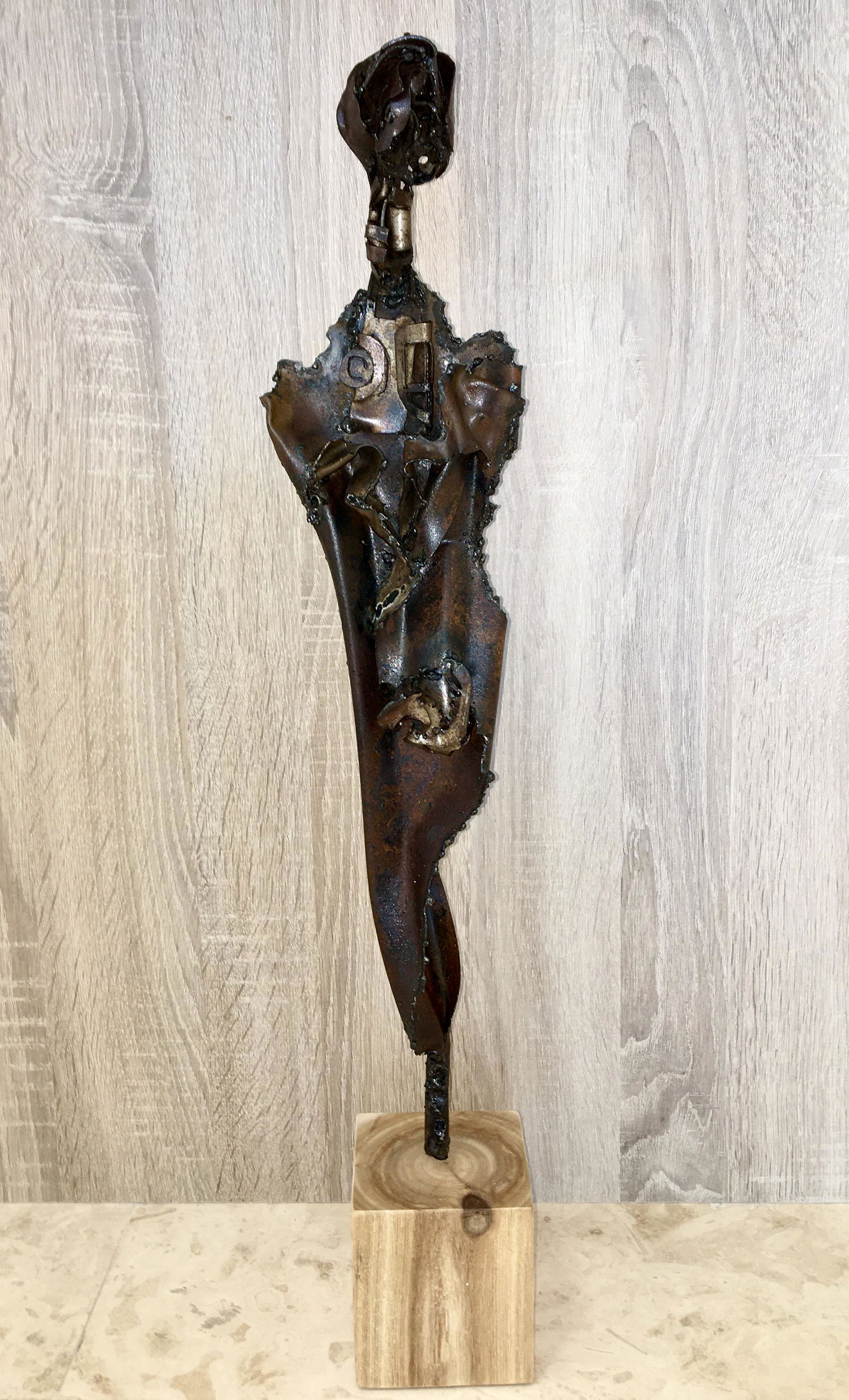 BRUTALIST MID CENTURY GIACOMETTI STYLE METAL SCULPTURE (1 of 4)