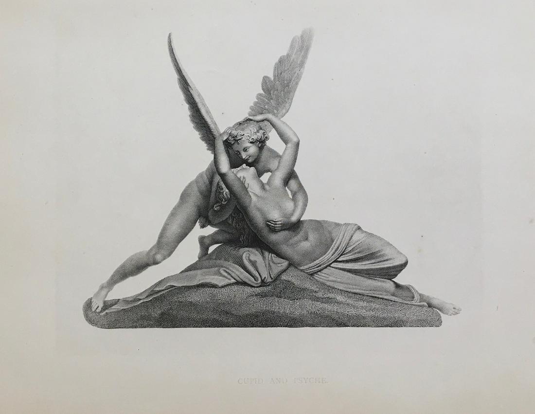 CUPID AND PSYCHE ENGRAVING AFTER ANTONIO CANOVA: ANTIQUE ENGRAVING AFTER ANTONIO CANOVA. Engraving is sold Unframed. Size: 13 X 10.5 inches. Printed Circa 1870.
