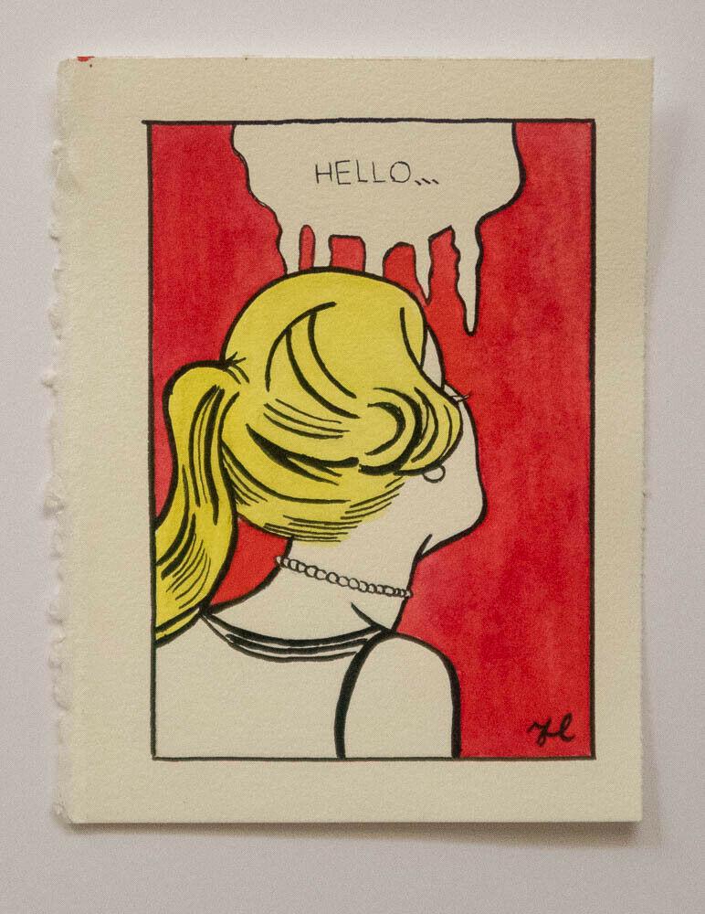 ROY LICHTENSTEIN DRAWING: In The Style of Roy Lichtenstein small drawing. 14.3 x 11 cm (5.6 x 4.3 inches). Unframed. Provenance: Private Collector, NY. No Coa. Roy Fox Lichtenstein (October 27, 1923 - September 29, 1997) was a