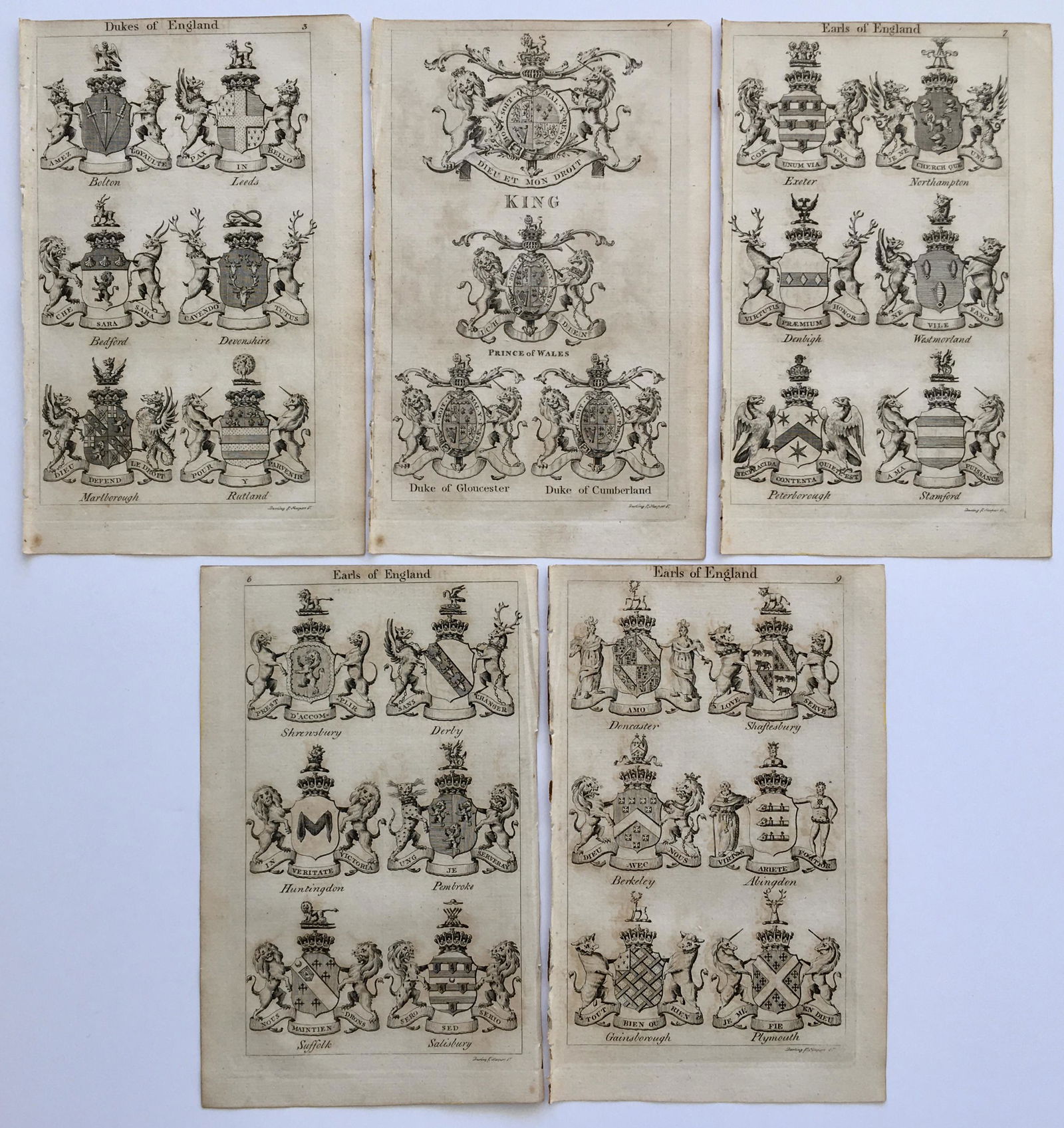 5 COATS OF ARMS ENGLISH NOBILITY JOSEPH EDMONDSON 1785 (1 of 5)