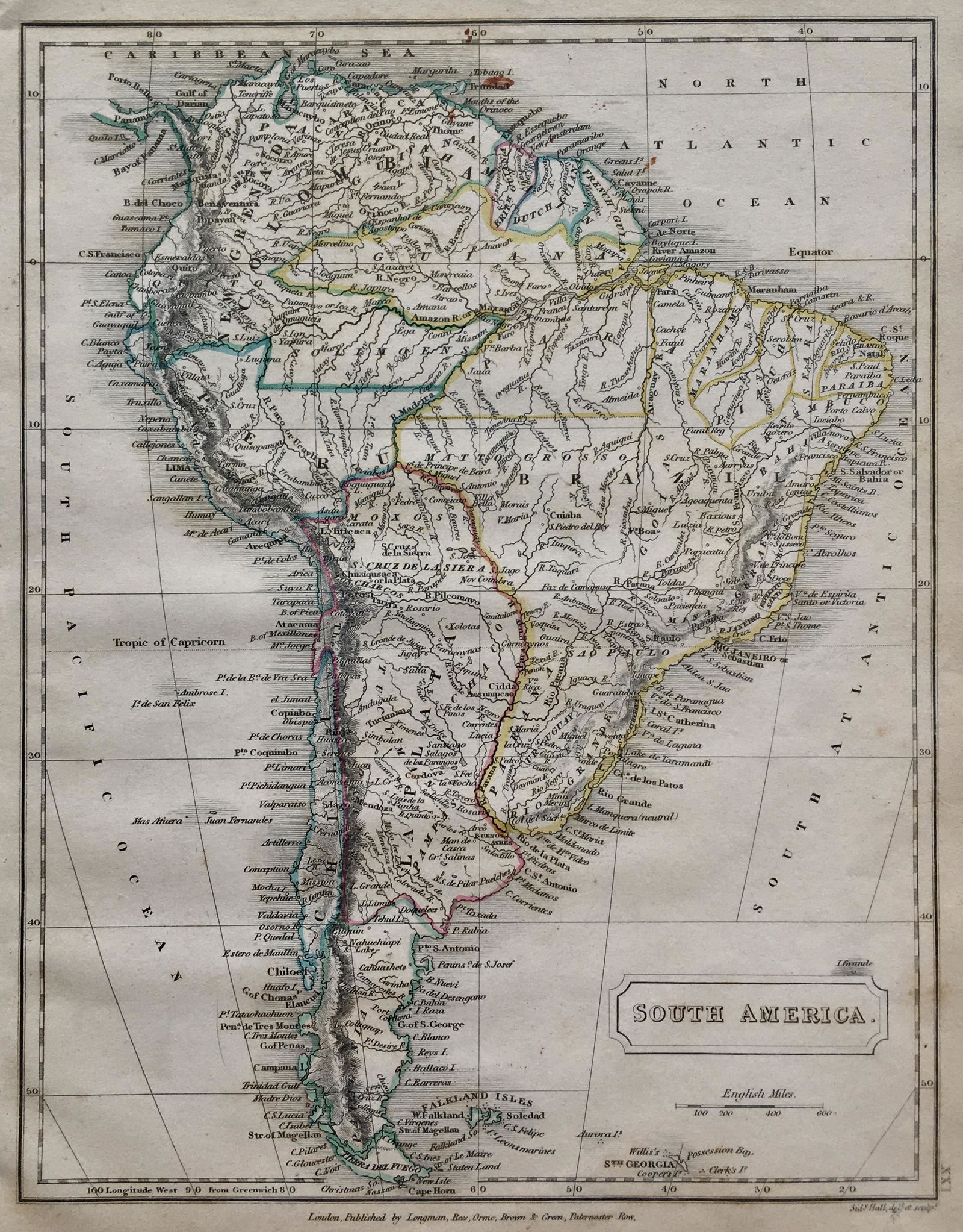South America Antique Map 1826: South America Map. Size: 11 X 8.5 inches approx. Unframed. Printed Circa 1826.