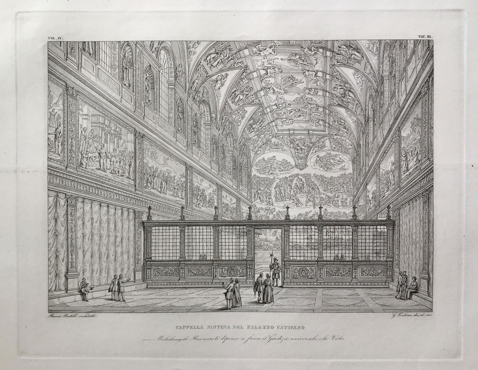 ANTIQUE ITALIAN ARCHITECTURAL ENGRAVING SISTINE CHAPEL (1 of 5)