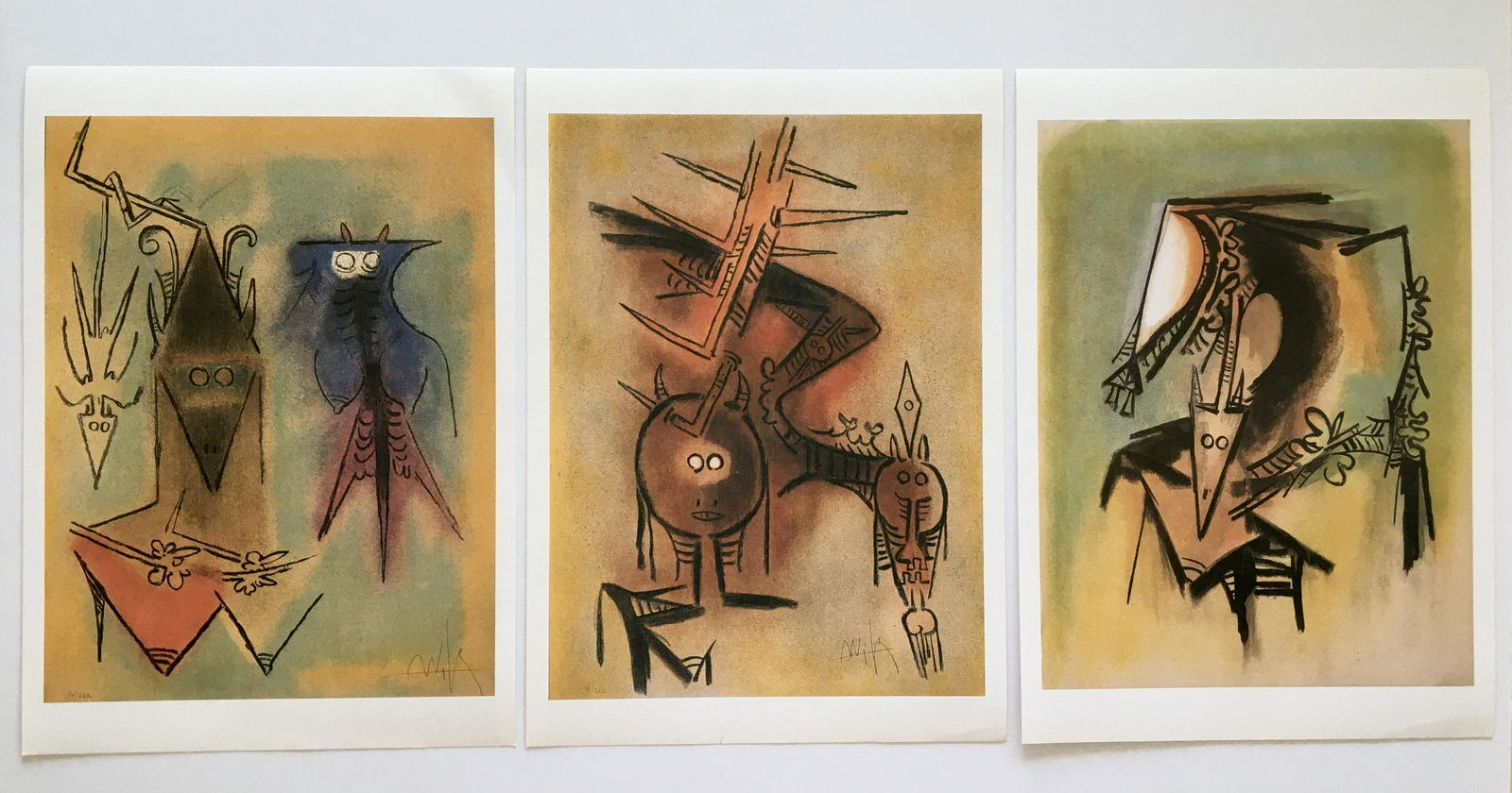 3 WIFREDO LAM PRINTS: SIZE: 13 X 9.5 Inches Approx. Unframed. NOT hand signed.
