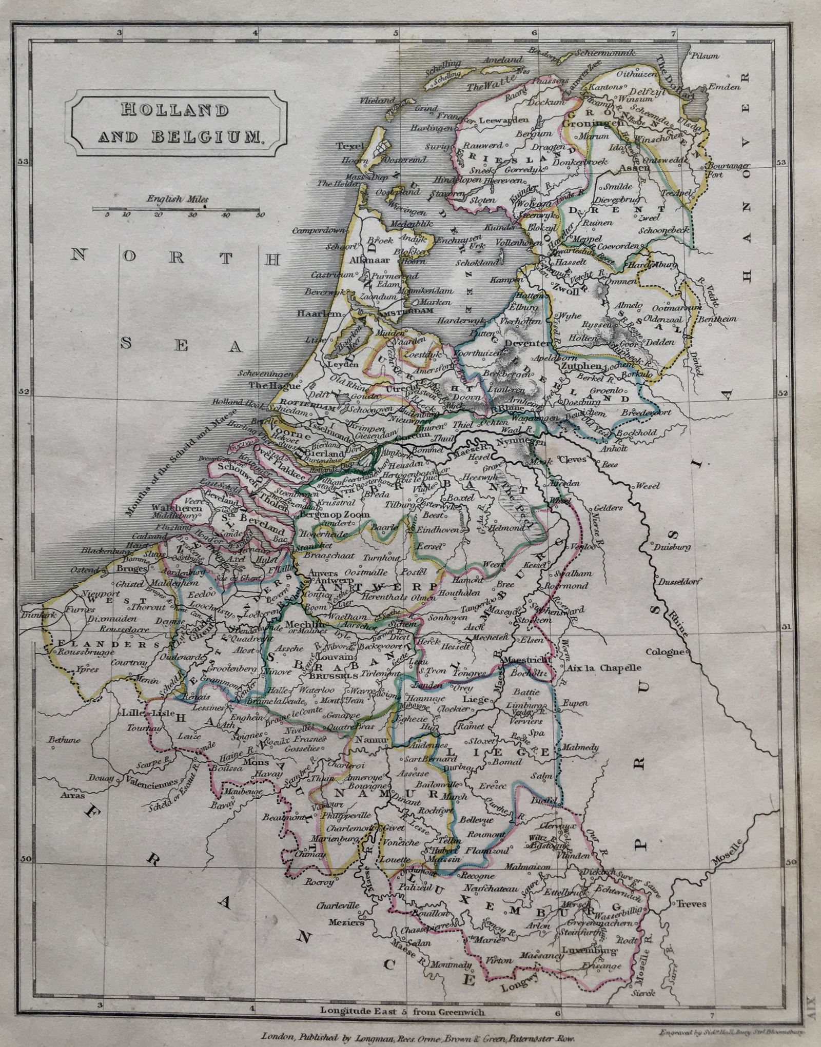 Holland And Belgium Antique Map 1826: Antique Map of Holland And Belgium. Size: 11 X 8.5 inches approx. Unframed. Printed 1826.