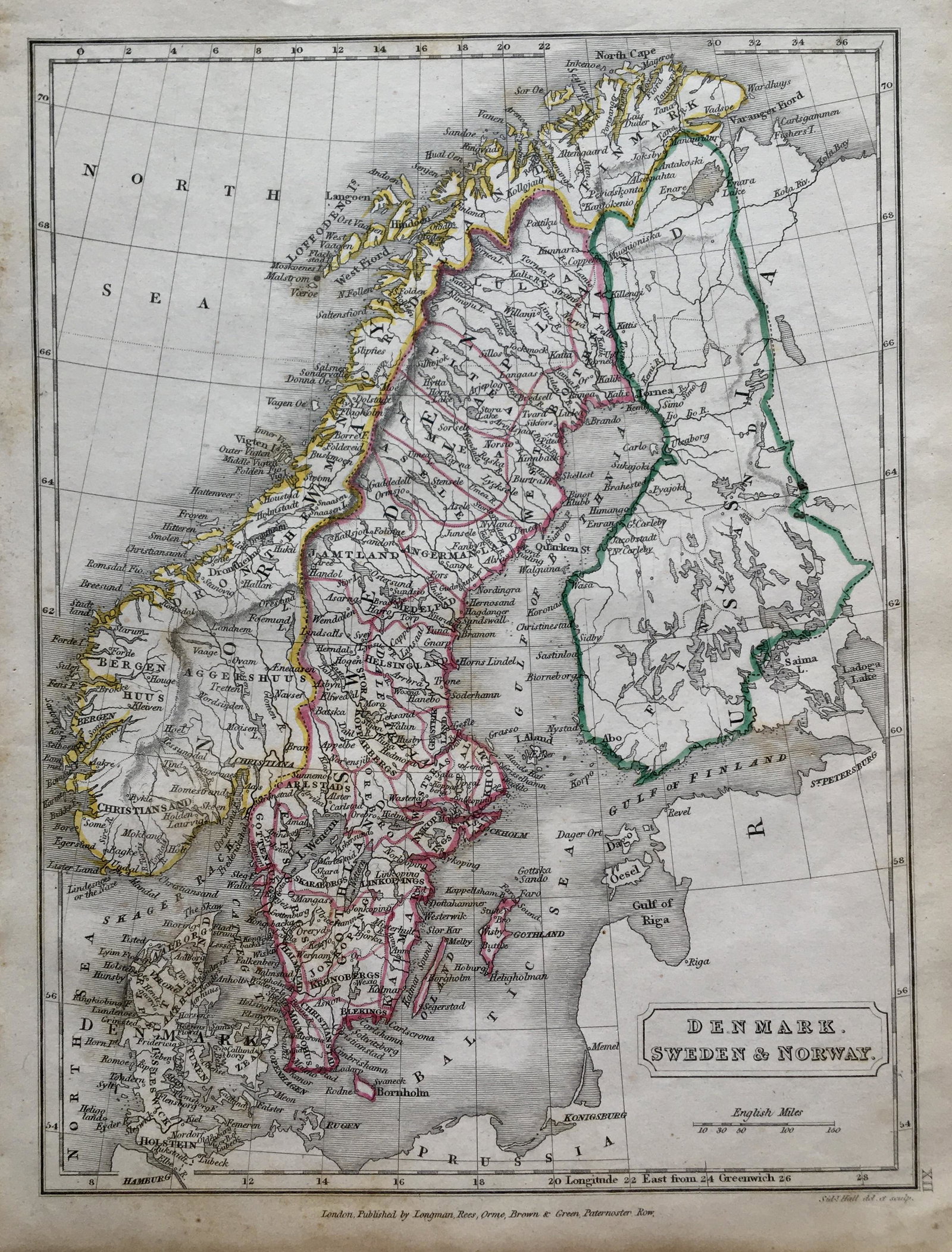 Denmark Sweden & Norway Antique Map 1826: Antique Map of Denmark, Sweden & Norway. Size: 11 X 8.5 inches approx. Unframed. Printed 1826.