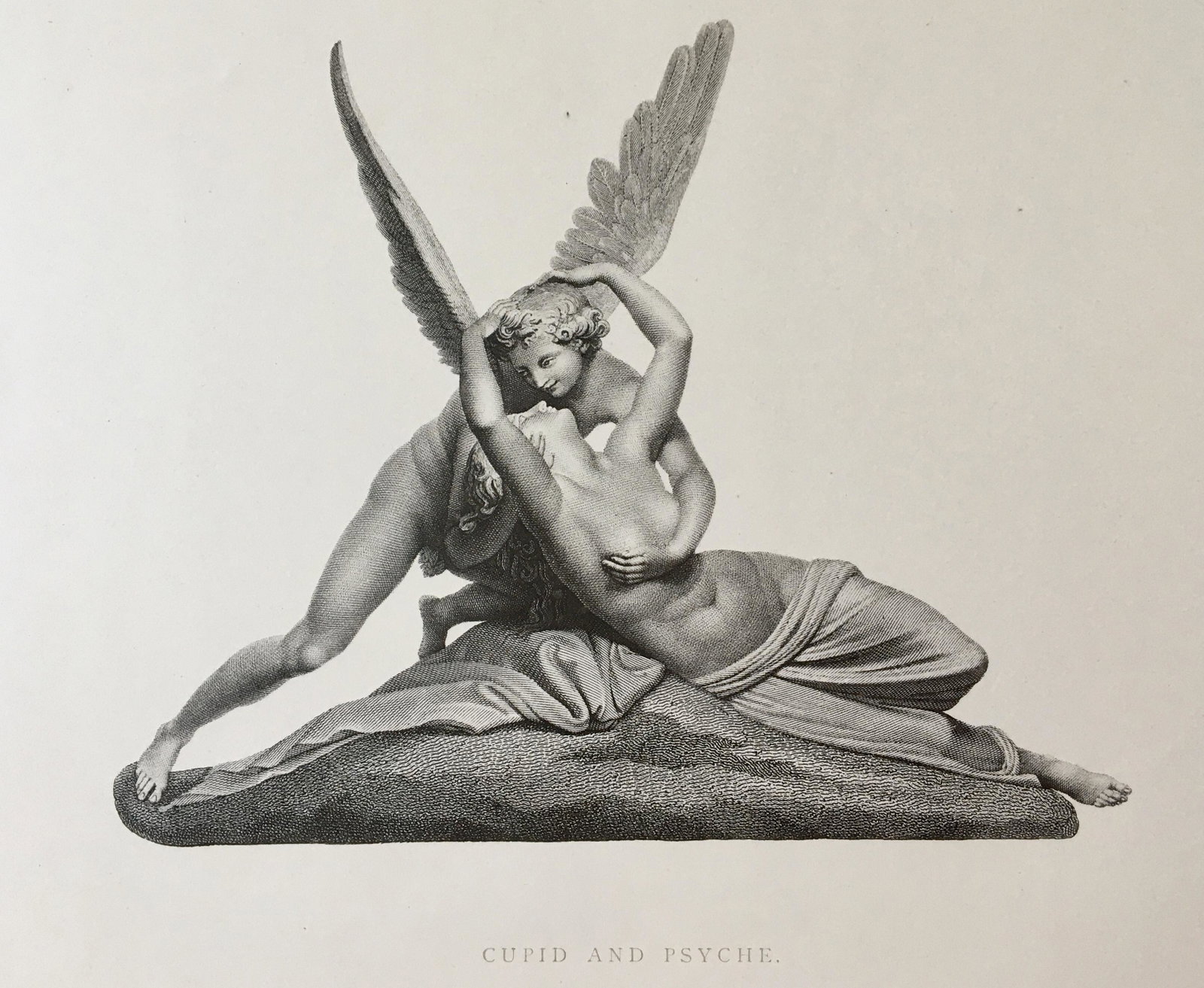 ANTIQUE ENGRAVING AFTER ANTONIO CANOVA CUPID AND PSYCHE: ANTIQUE ENGRAVING AFTER ANTONIO CANOVA. Engraving is sold Unframed. Size: 13 X 10.5 inches. Printed Circa 1870.