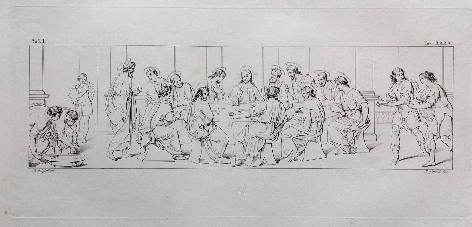 ITALIAN ANTIQUE RELIGIOUS ENGRAVING THE LAST SUPPER: Italian Religious Engraving. Sheet Size: 12.5 by 18.5 inches approx. Unframed. Printed 1834.