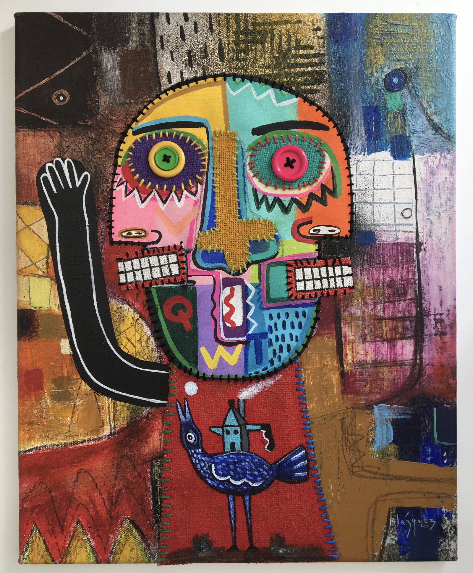 ABSTRACT MIXED MEDIA ON CANVAS PAINTING: ACRYLIC MIXED MEDIA ON CANVAS. SIZE: 20 X 16 INCHES. STRETCHED