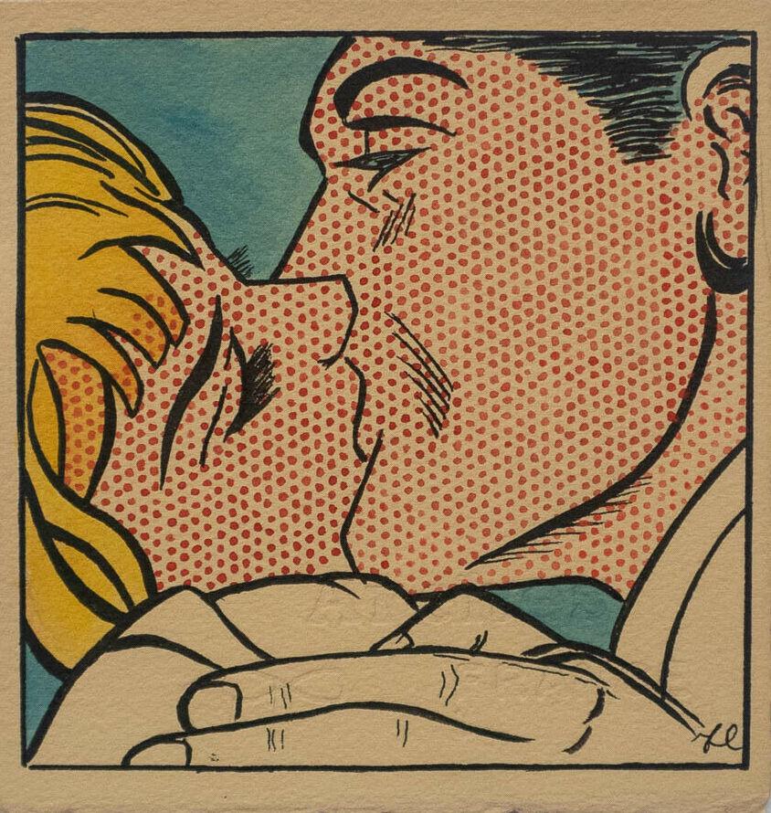 ROY LICHTENSTEIN STYLE DRAWING: In The Style of Roy Lichtenstein small drawing. Size: 14.7 x 14 cm (5.8 x 5.5 inches). Unframed. Provenance: Private Collector, NY. No Coa. Roy Fox Lichtenstein (October 27, 1923 - September 29, 1997)