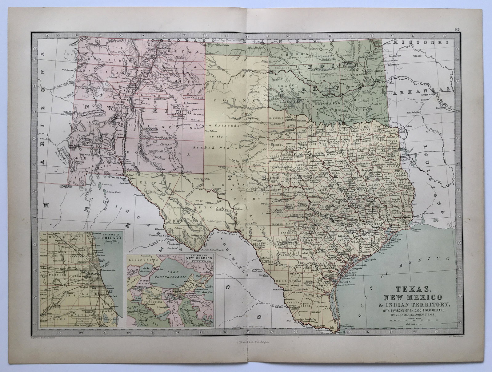 Texas, New Mexico & Indian Territory Map: Size: 18 X 13 inches approx. Unframed. Printed 1878. Centerfold as issued.