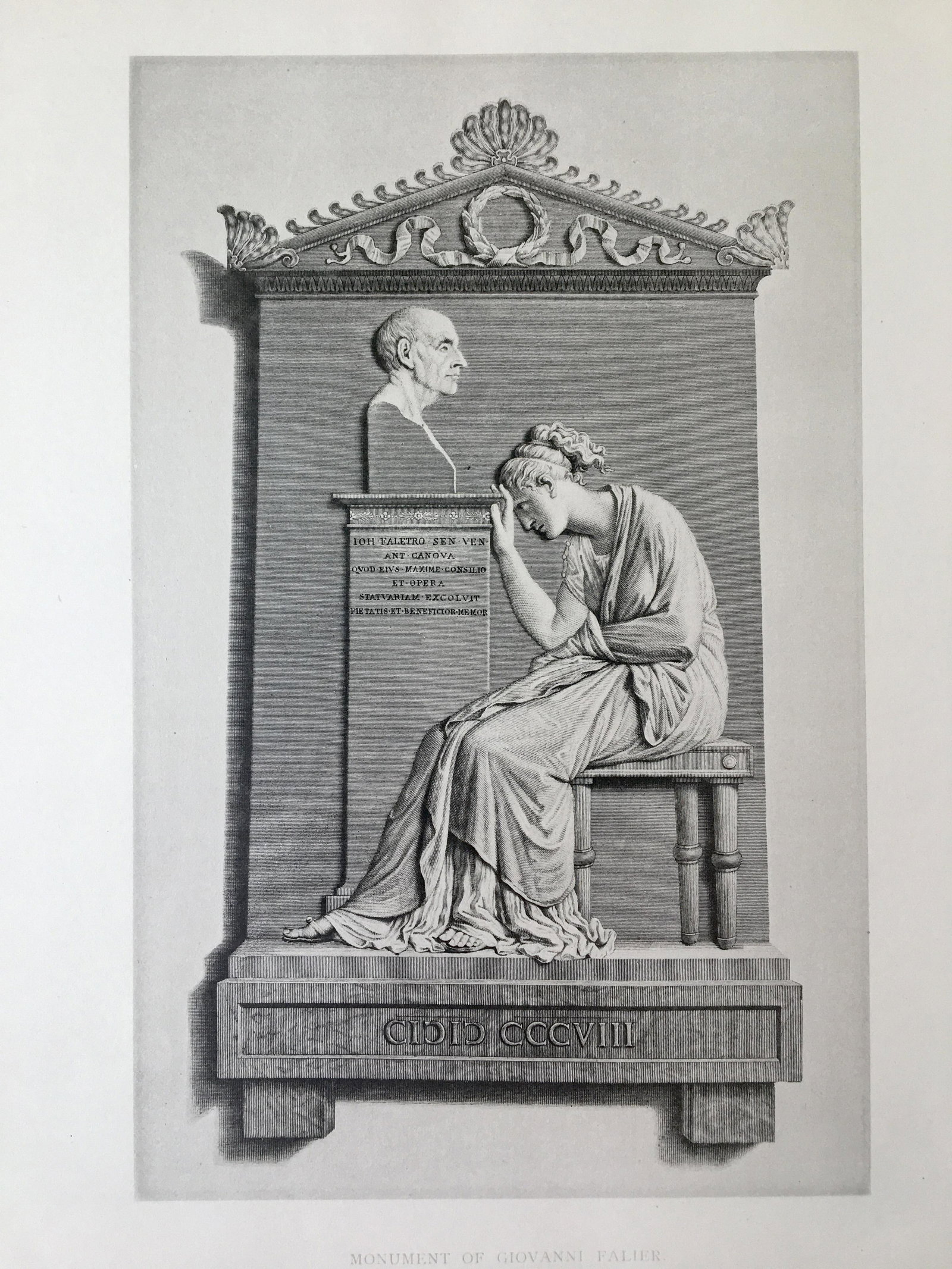 ENGRAVING AFTER ANTONIO CANOVA MONUMENT GIOVANNI FALIER: ANTIQUE ENGRAVING AFTER ANTONIO CANOVA. Engraving is sold Unframed. Size: 13 X 10.5 inches. Printed Circa 1870.