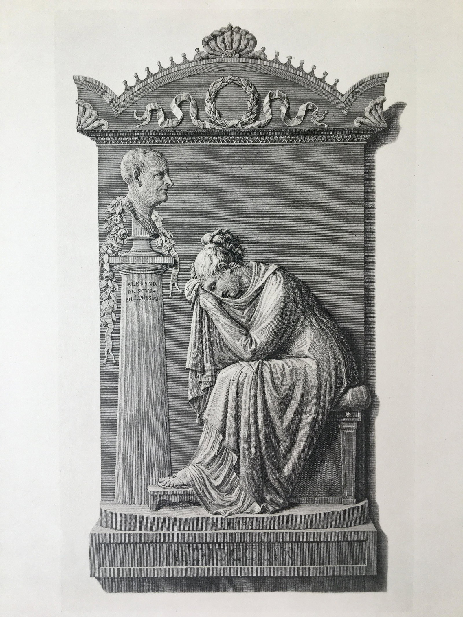 ENGRAVING AFTER ANTONIO CANOVA MONUMENT COUNT DE SOUZA: ANTIQUE ENGRAVING AFTER ANTONIO CANOVA. Engraving is sold Unframed. Size: 13 X 10.5 inches. Printed Circa 1870.