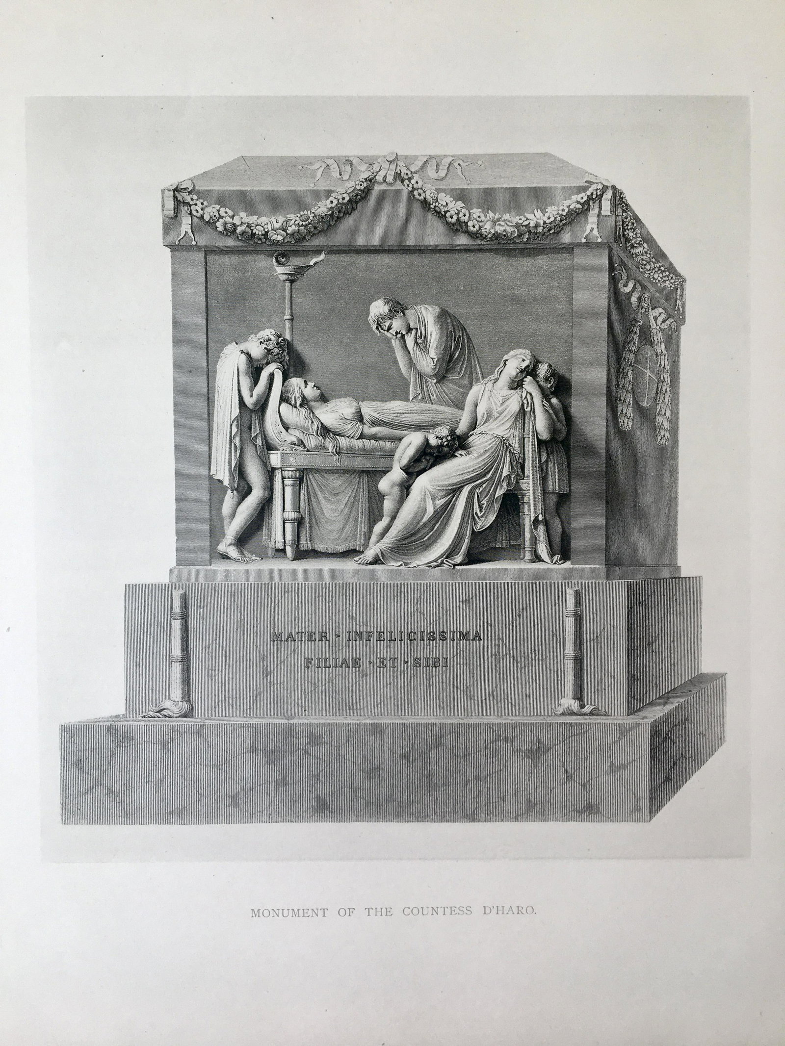 ENGRAVING AFTER ANTONIO CANOVA MONUMENT COUNTESS D HARO: ANTIQUE ENGRAVING AFTER ANTONIO CANOVA. Engraving is sold Unframed. Size: 13 X 10.5 inches. Printed Circa 1870.