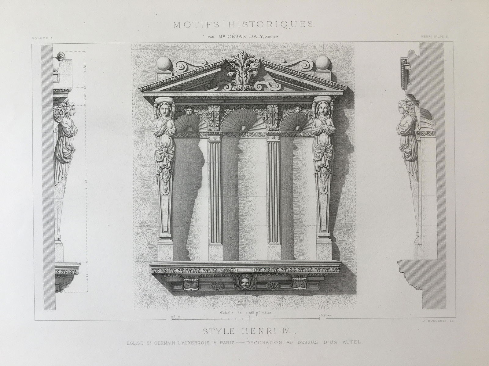 ANTIQUE FRENCH ARCHITECTURAL ENGRAVING STYLE HENRY IV (1 of 2)