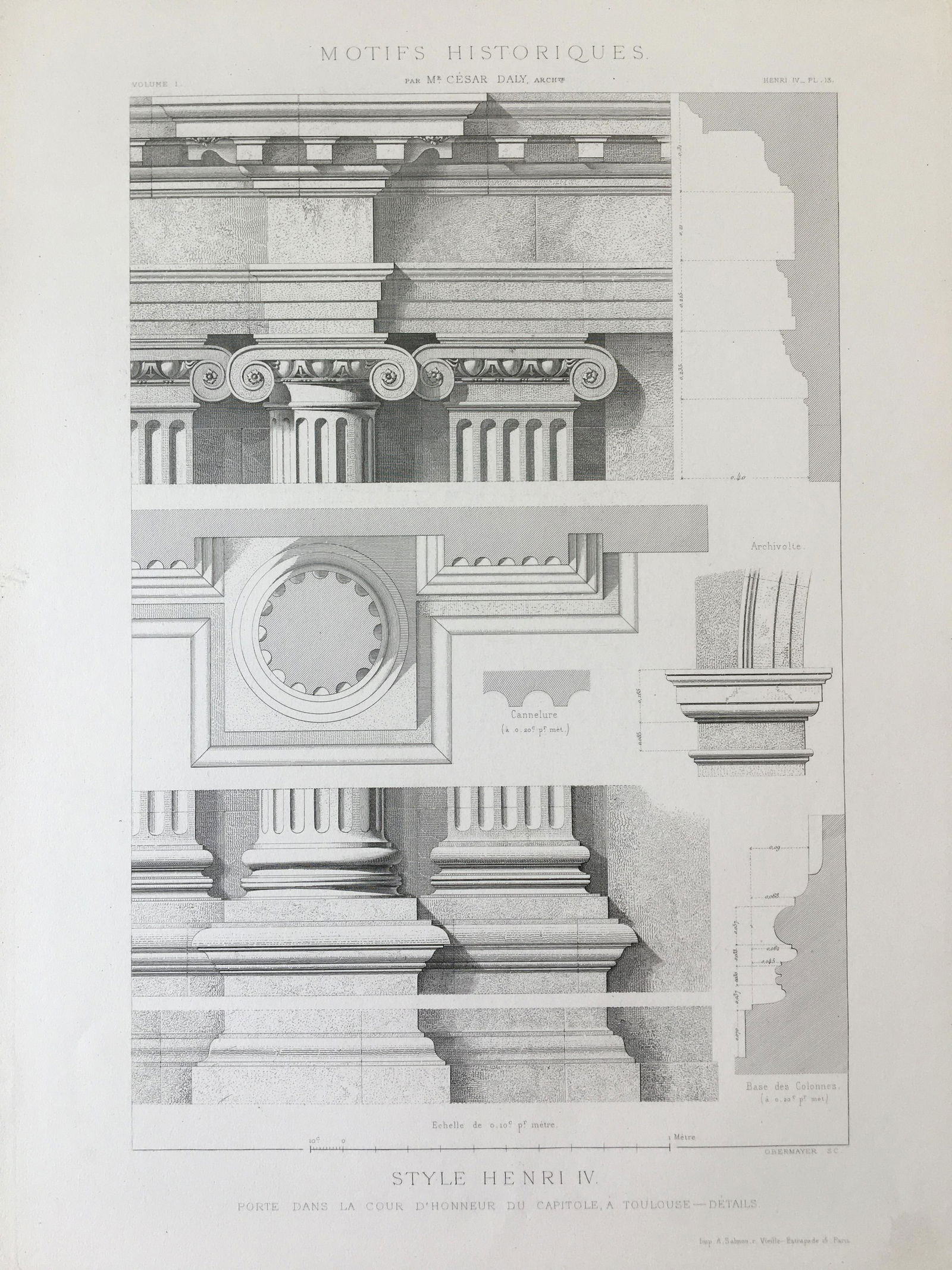 ANTIQUE FRENCH ARCHITECTURAL ENGRAVING STYLE HENRY IV (1 of 2)