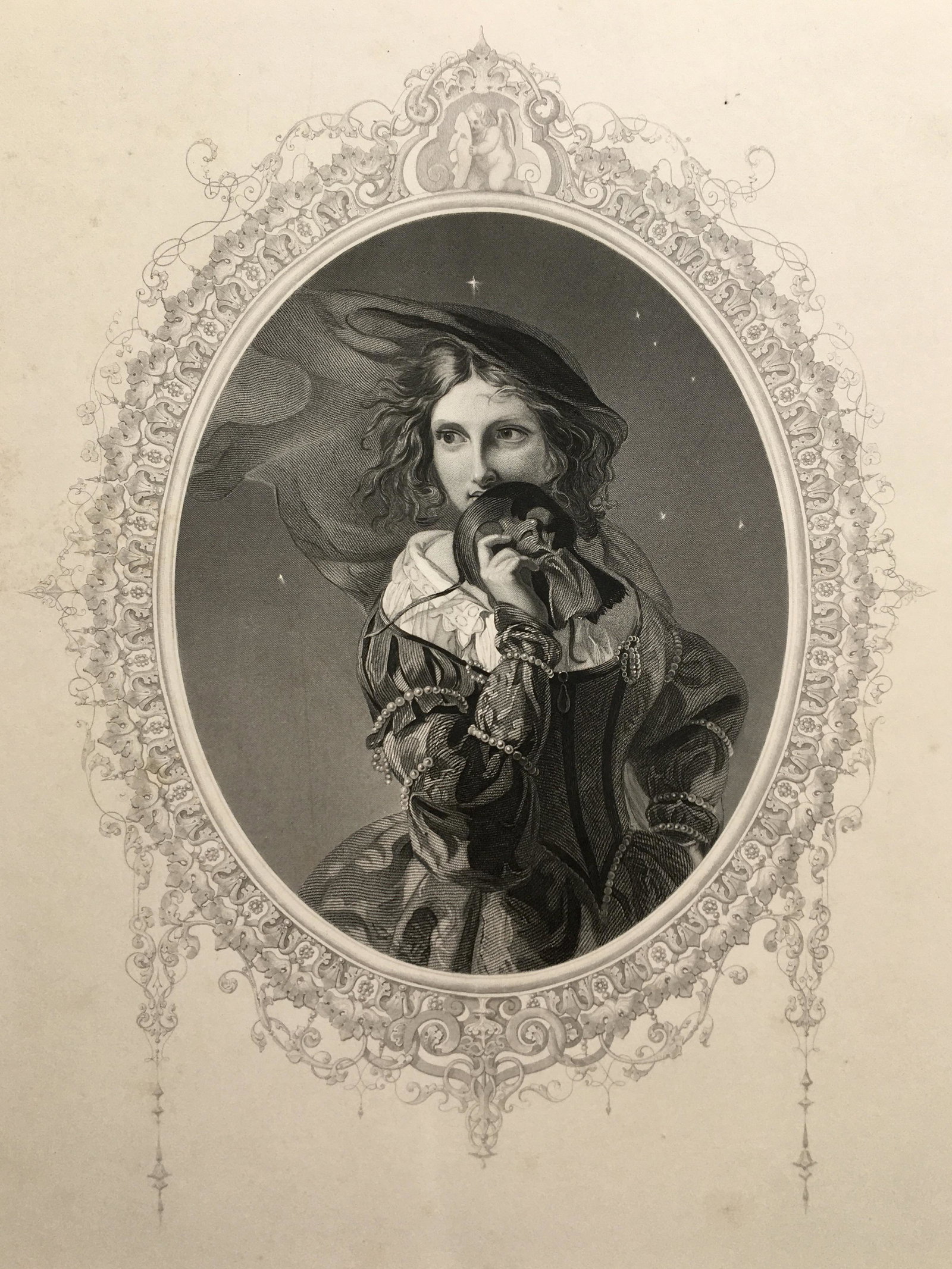 ANTIQUE ROMANTIC ENGRAVING VICTORIAN WOMAN: Engraving Printed Circa 1850. Size:14 X 10.5 inches approx. Unframed.