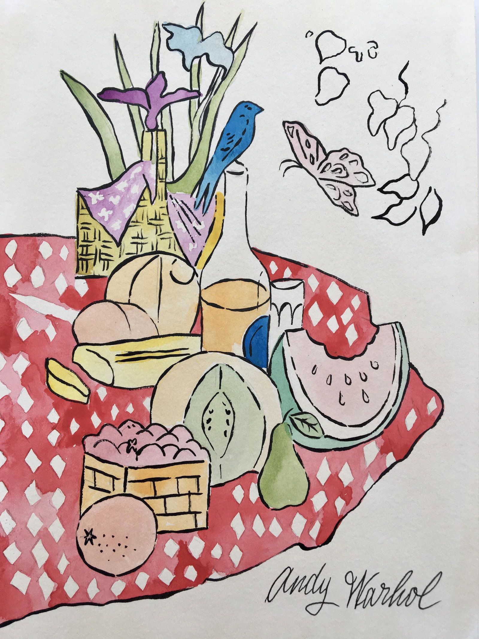 ANDY WARHOL WATERCOLOR PAINTING: In the style of Andy Warhol watercolor on paper. Size: 11 X 8 inches. Unframed. If documentation is not listed, the lot is sold without documents. Andy Warhol born Andrew Warhola; August 6, 1928 - Feb