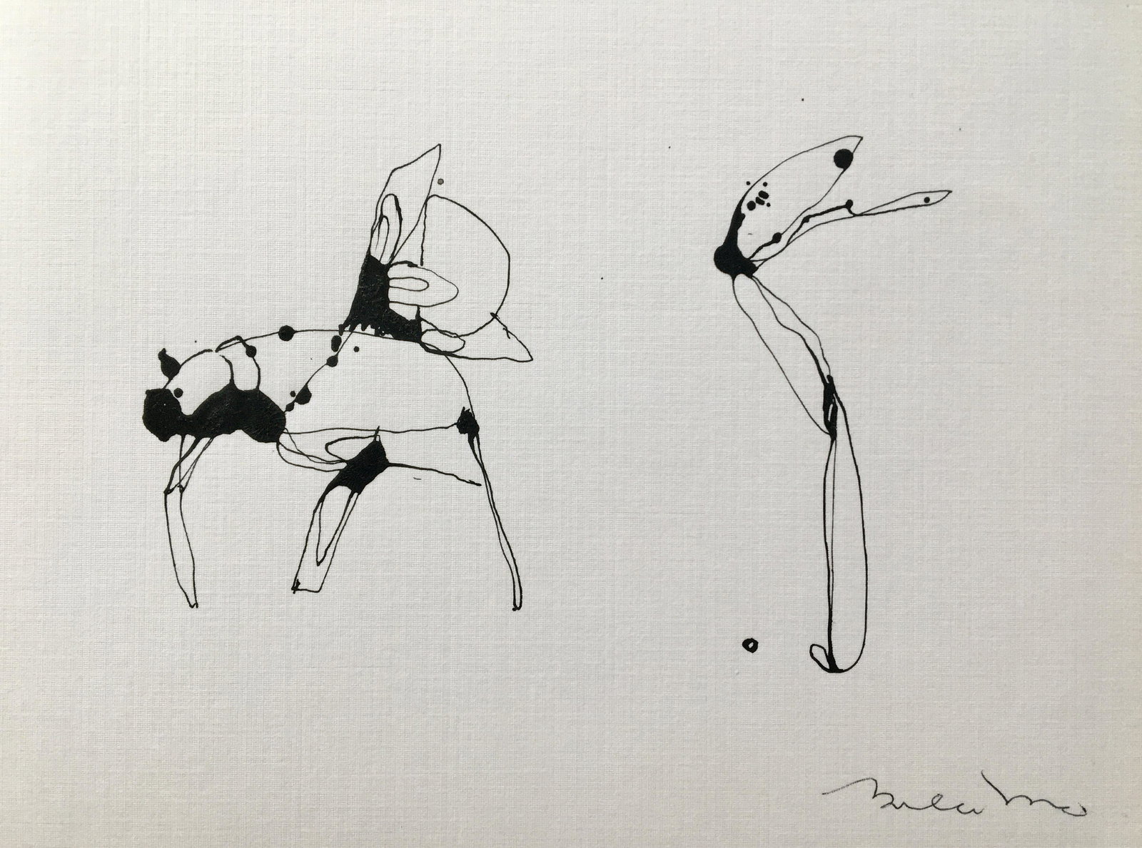 FRENCH ABSTRACT MINIMALIST INK ON PAPER DRAWING (1 of 2)