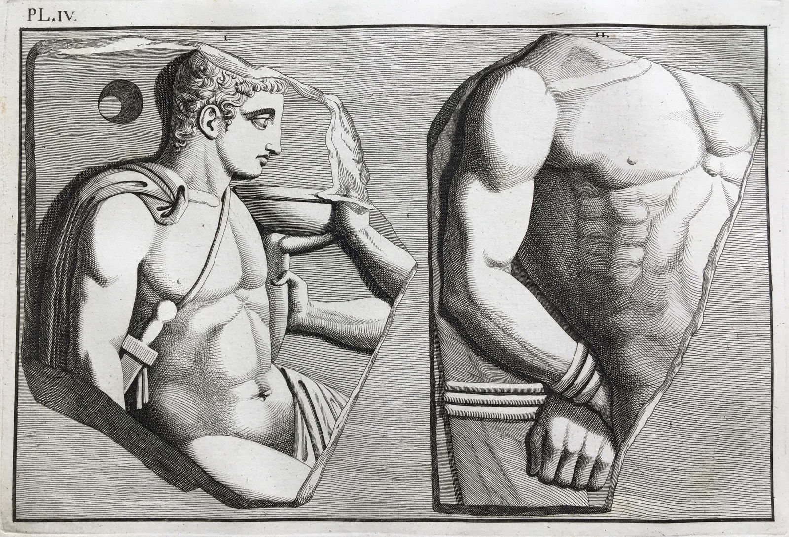 ANTIQUE ENGRAVING OF GREEK STATUES (1 of 2)