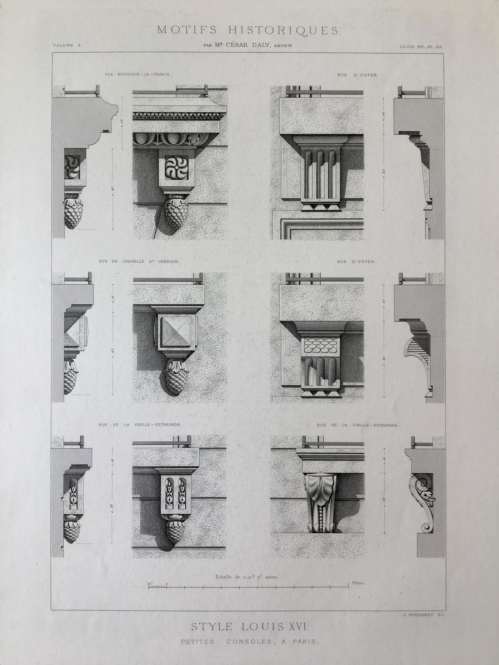 ANTIQUE FRENCH ARCHITECTURAL ENGRAVING STYLE LOUIS XVI (1 of 2)