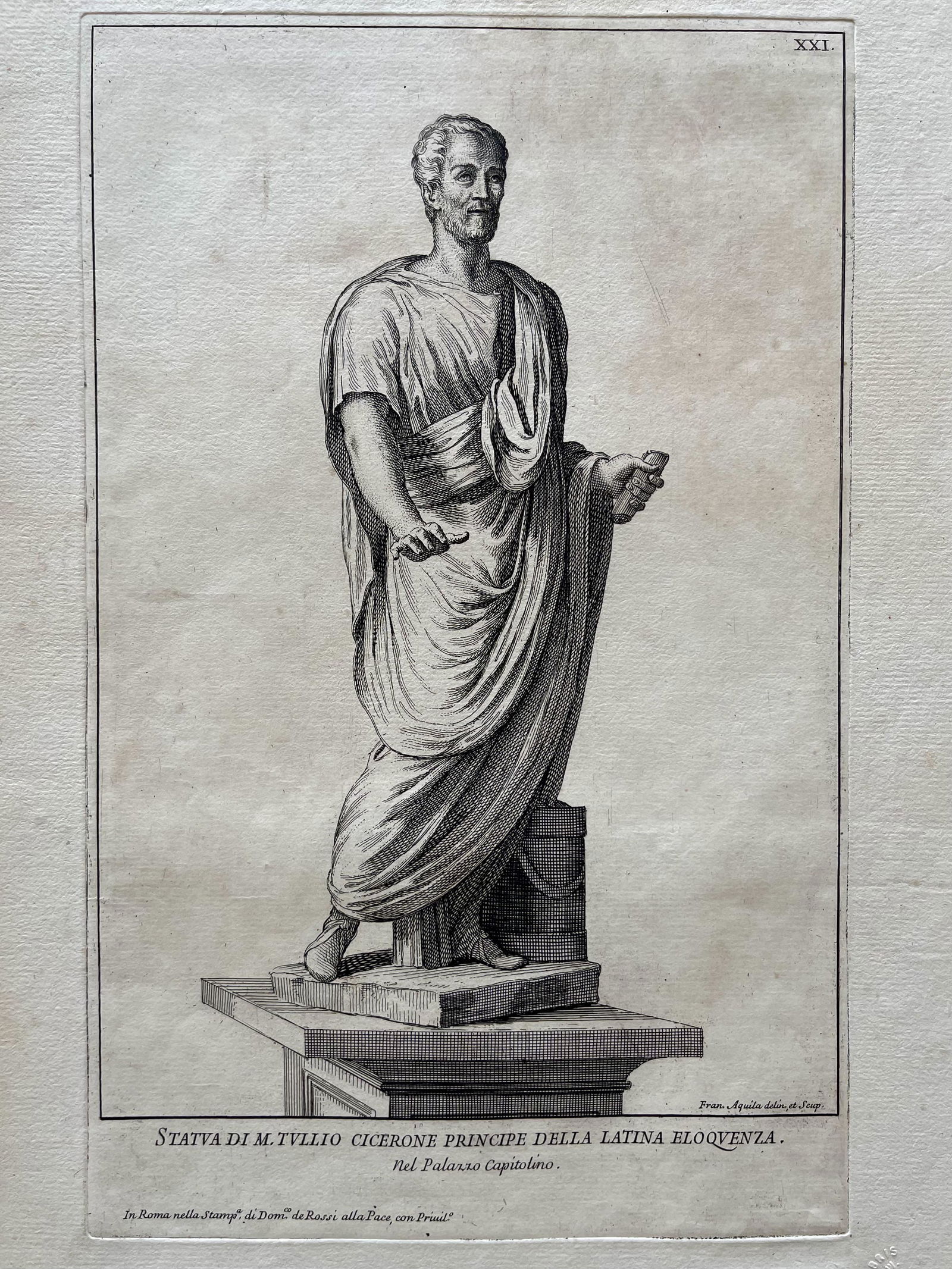 18th C ITALIAN ETCHING STATUE OF CICERO (1 of 2)