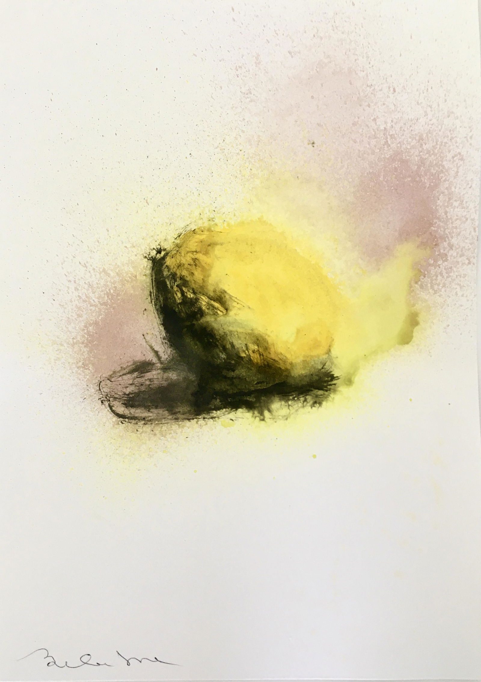ABSTRACT FRENCH WATERCOLOR PAINTING "THE LEMON" (1 of 2)