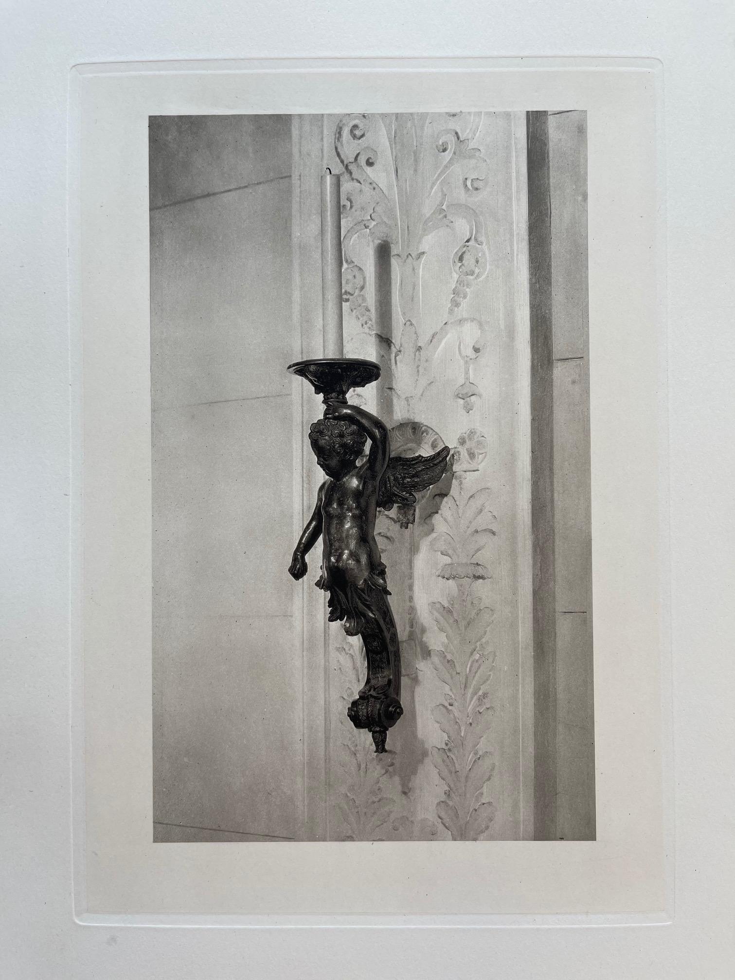 LARGE ETCHING OF A BRONZE CHERUB SCONCE (1 of 2)