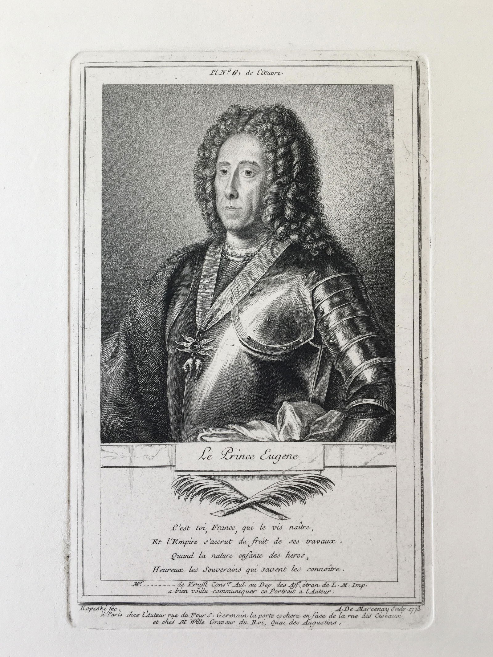ANTOINE DE MARCENAY ETCHING 18th C. PRINCE EUGENE (1 of 2)
