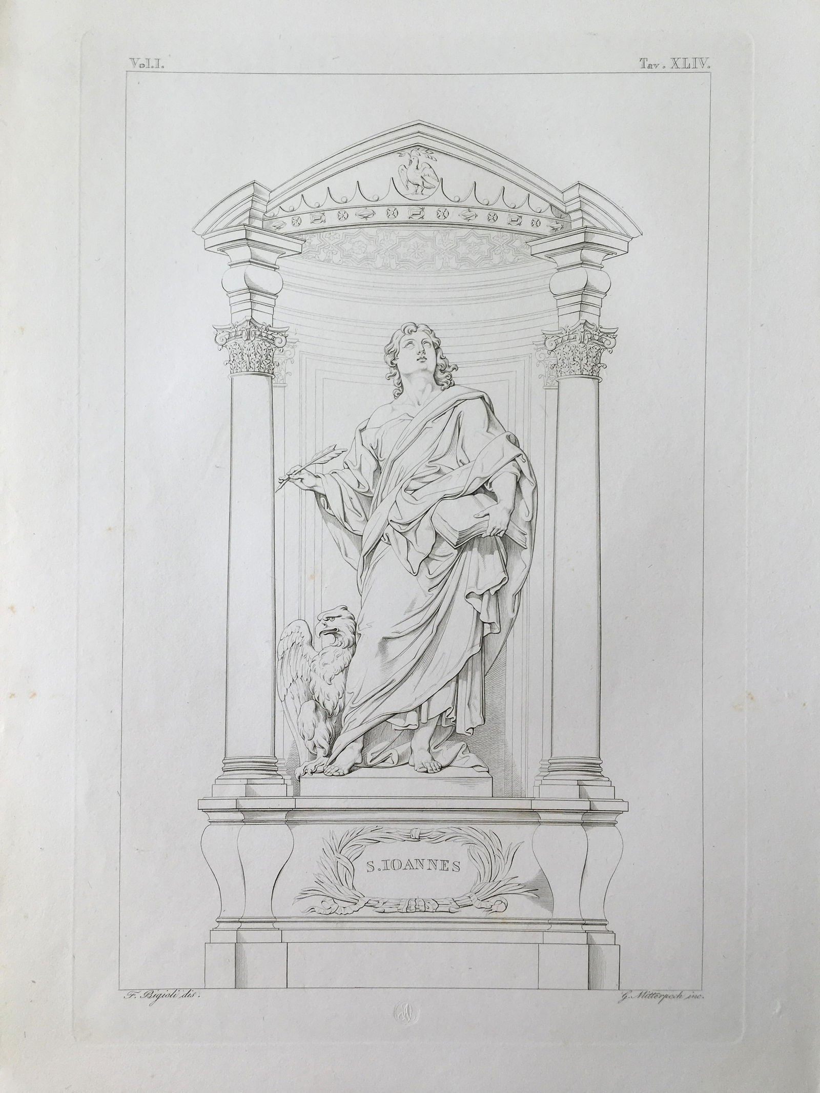 ANTIQUE ITALIAN RELIGIOUS ENGRAVING STATUE WITH EAGLE (1 of 2)