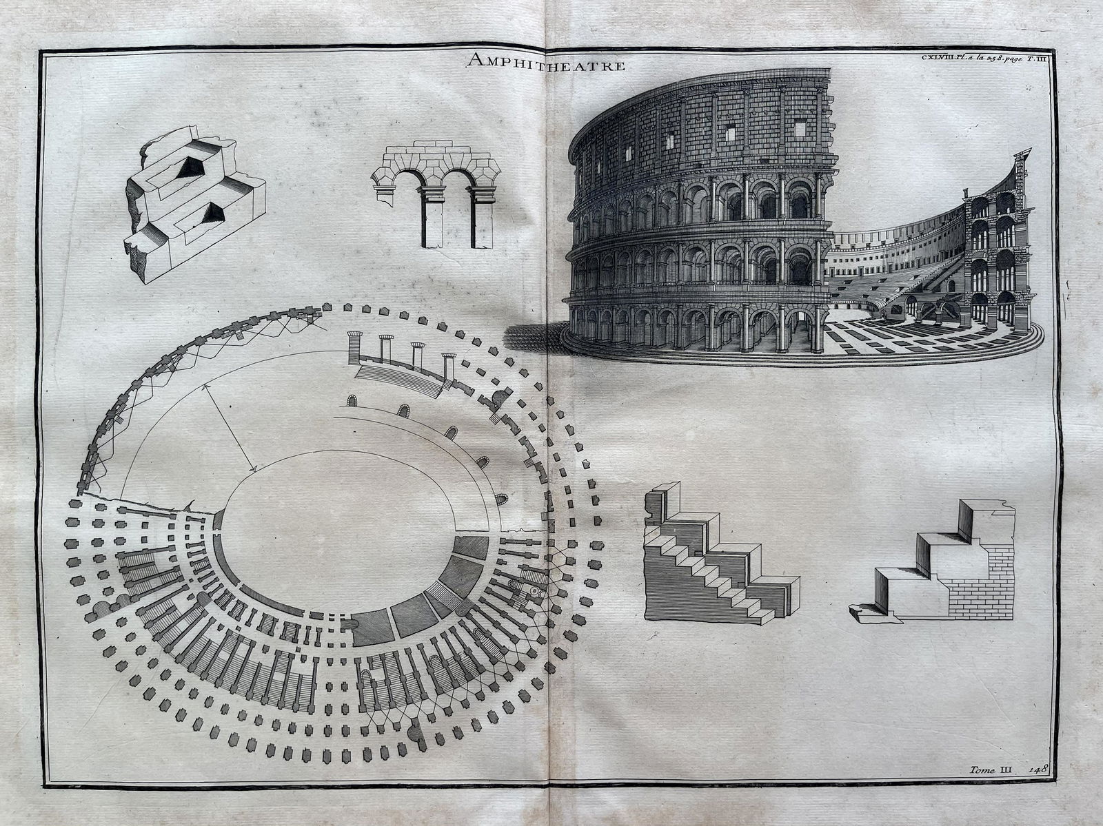 ANTIQUE ARCHITECTURAL ENGRAVING ROMAN AMPHITHEATER (1 of 3)