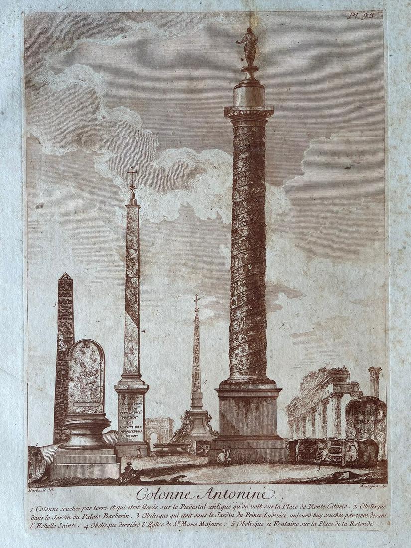 ANCIENT OBELISKS ANTIQUE SEPIA ETCHING CA 1780 BARBAULT (1 of 2)