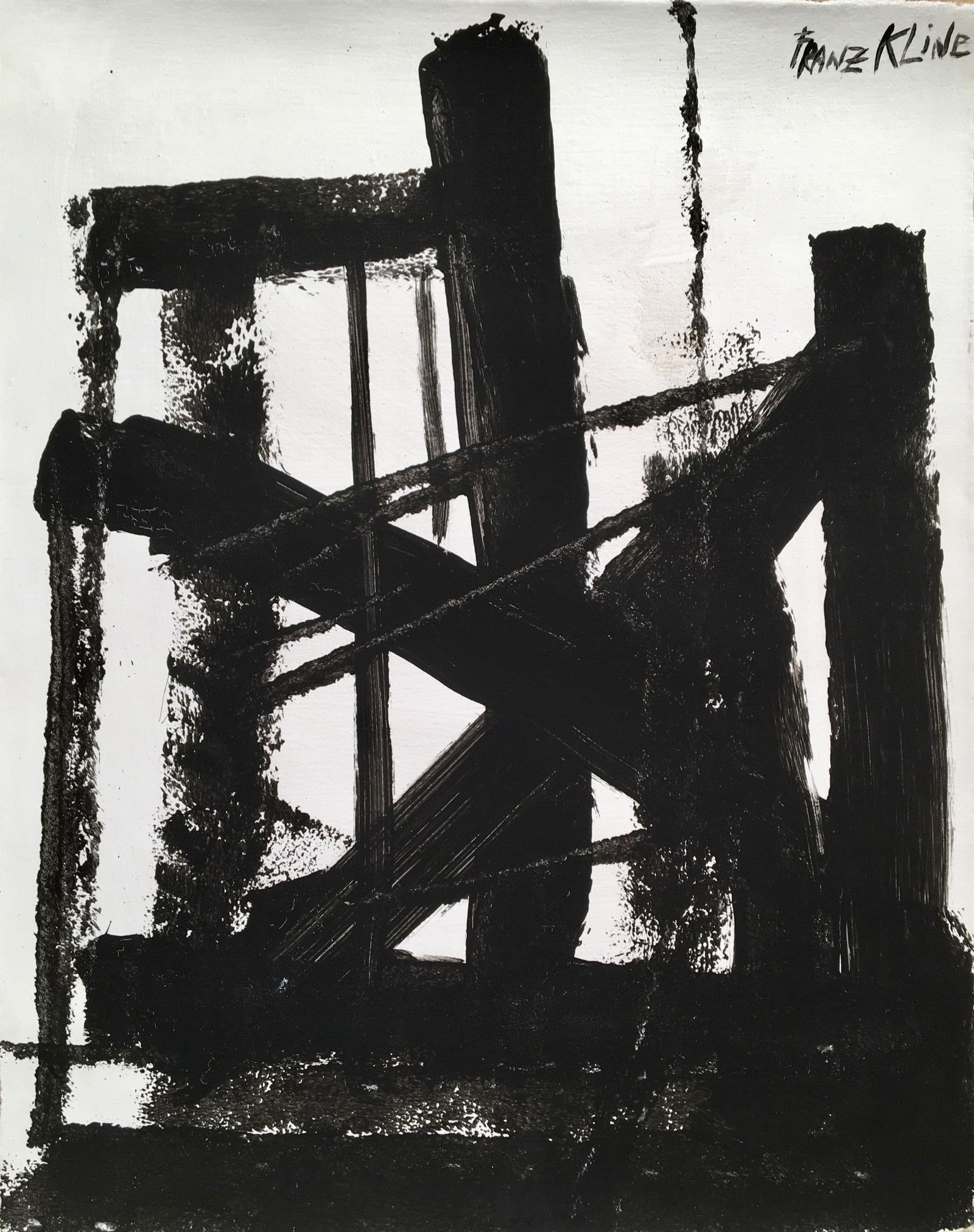 MODERN ACRYLIC PAINTING ON CANVAS KLINE: Modern Acrylic Painting on Canvas In the Style of Kline. Size: 17 X 21 inches approx. Painting is unframed, canvas comes rolled. Franz Kline was an American painter. He is associated with the Abstract