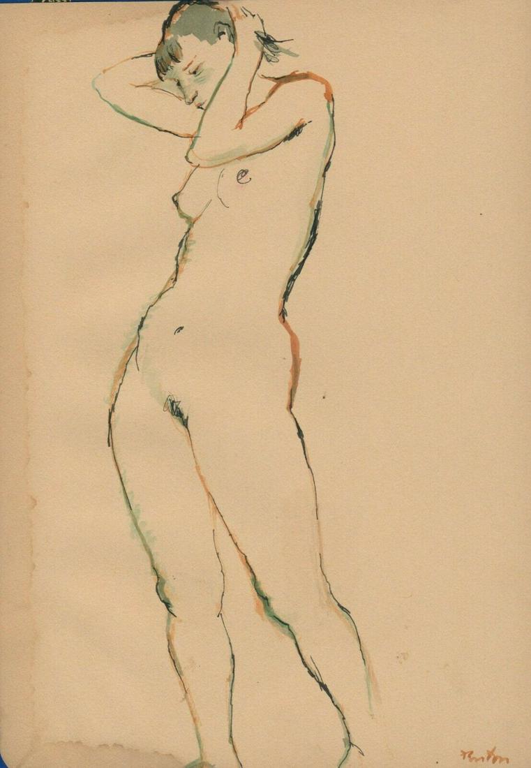 JOHN FENTON NUDE STUDY WATERCOLOR PAINTING: John Fenton Watercolor. Size: 7.5 X 10.75 inches. JOHN FENTON (1912 - 1977) Painter, printmaker and teacher John Fenton was born in Mountaindale, New York. He moved with his family to Mount Vernon, Ne