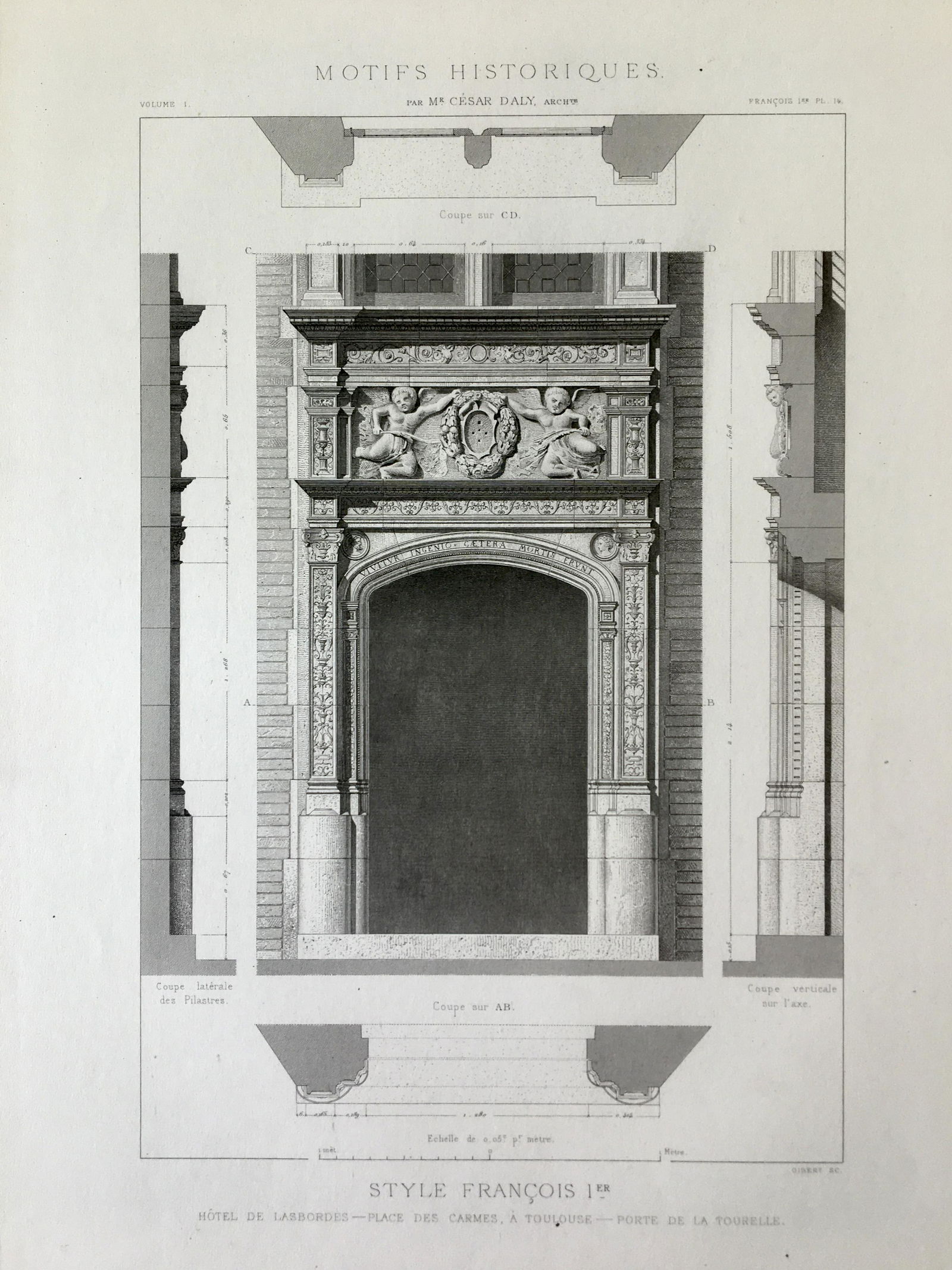 ANTIQUE FRENCH ARCHITECTURAL ENGRAVING STYLE FRANCOIS I (1 of 2)