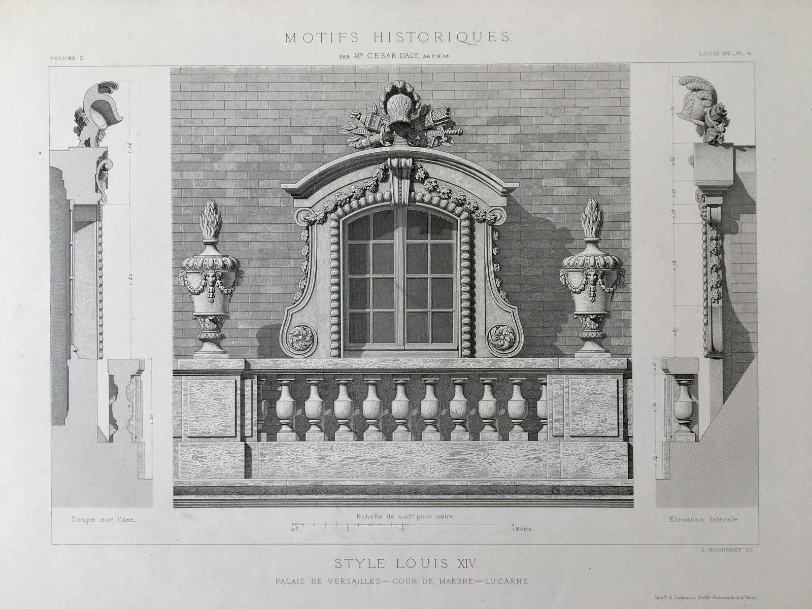 ANTIQUE FRENCH ARCHITECTURAL ENGRAVING STYLE LOUIS XIV (1 of 2)